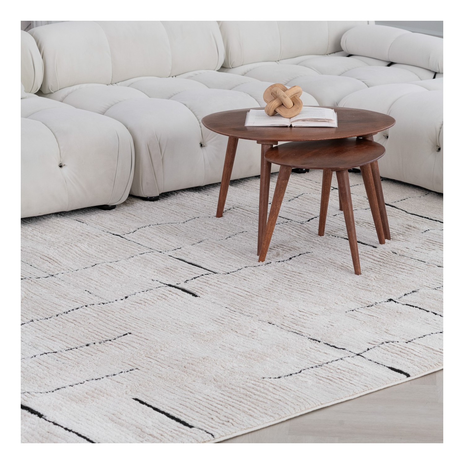 Tapis d'intérieur moderne abstrait Roen vert/crème Roen