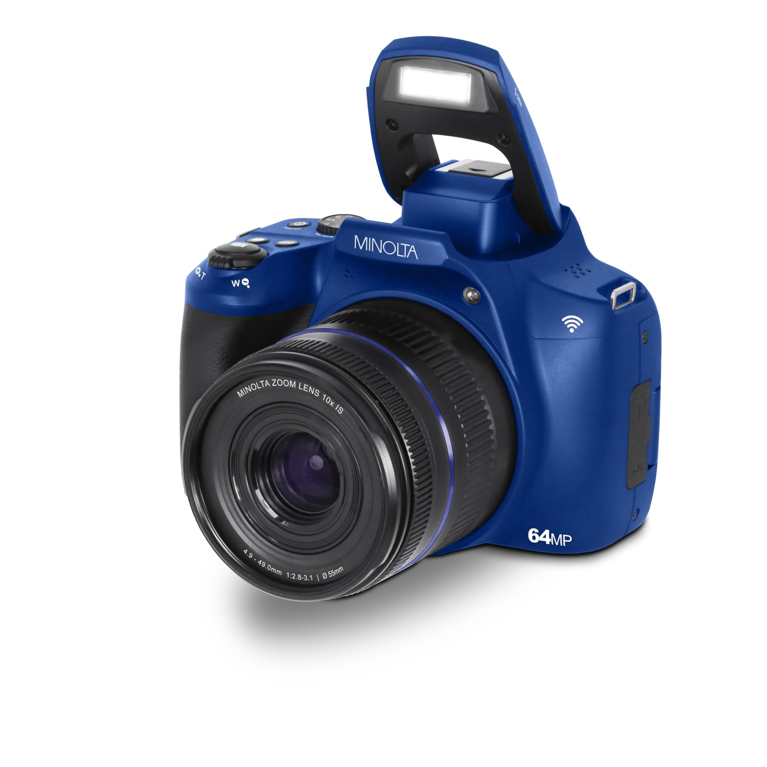 Appareil photo numérique à mise au point automatique Minolta 64 mégapixels avec zoom optique 10x, vidéo Ultra HD 4K et prise de vue macro, bleu