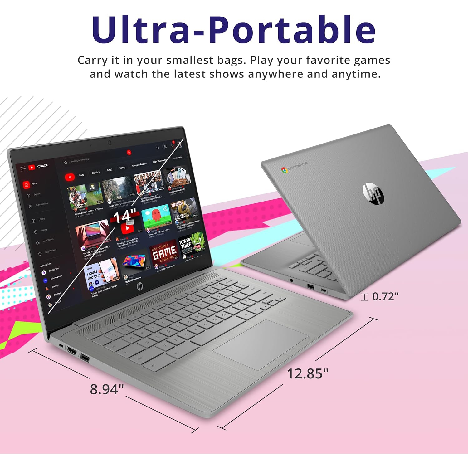 HP Chromebook 14" HD Laptop, Intel Celeron N4120, 64GB eMMC, 4GB RAM, Intel UHD Graphics 600, 720p HD Camera, Wi-Fi 5, Bluetooth, Modern Gray, Chrome