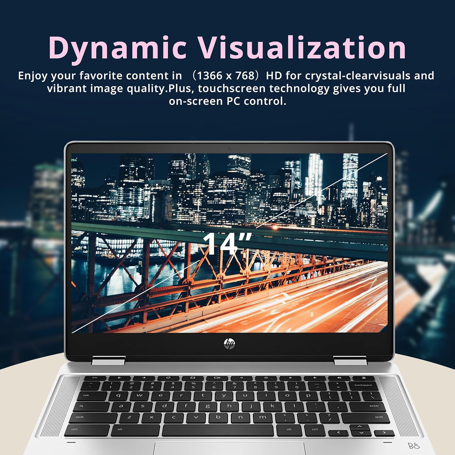 HP X360 2-in-1 Chromebook 14" HD Touchscreen Laptop, Intel Celeron N4500, 4GB RAM, 64GB eMMC, Intel UHD Graphics, Wi-Fi, Bluetooth, Silver, Chrome