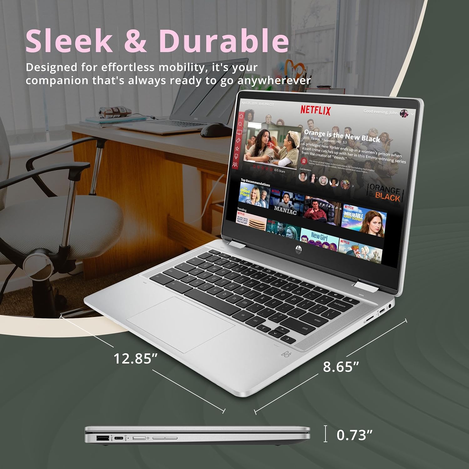 HP X360 2-in-1 Chromebook 14" HD Touchscreen Laptop, Intel Celeron N4500, 4GB RAM, 64GB eMMC, Intel UHD Graphics, Wi-Fi, Bluetooth, Silver, Chrome