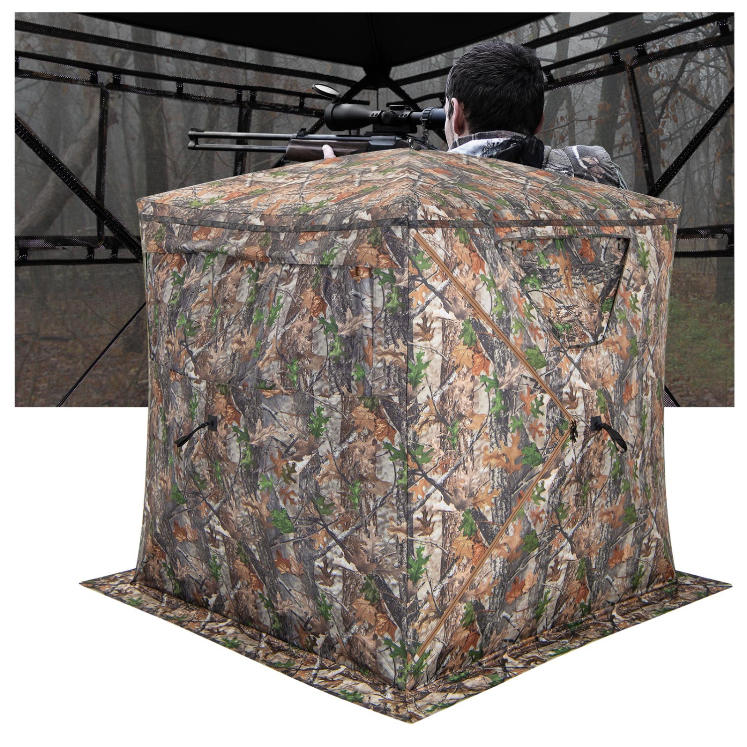 Tente de sol rétractable portative pour 2-3&nbsp;personnes Hunting Blind de Costway avec pochette de rangement pour sac de transport