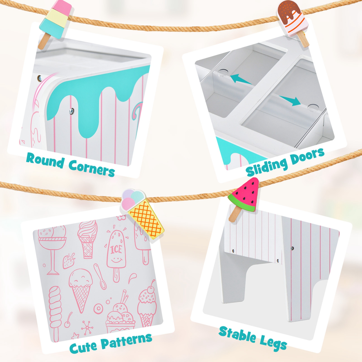 Ensemble de jouets de coffre à crème glacée avec présentoir et accessoires pour enfants de Costway