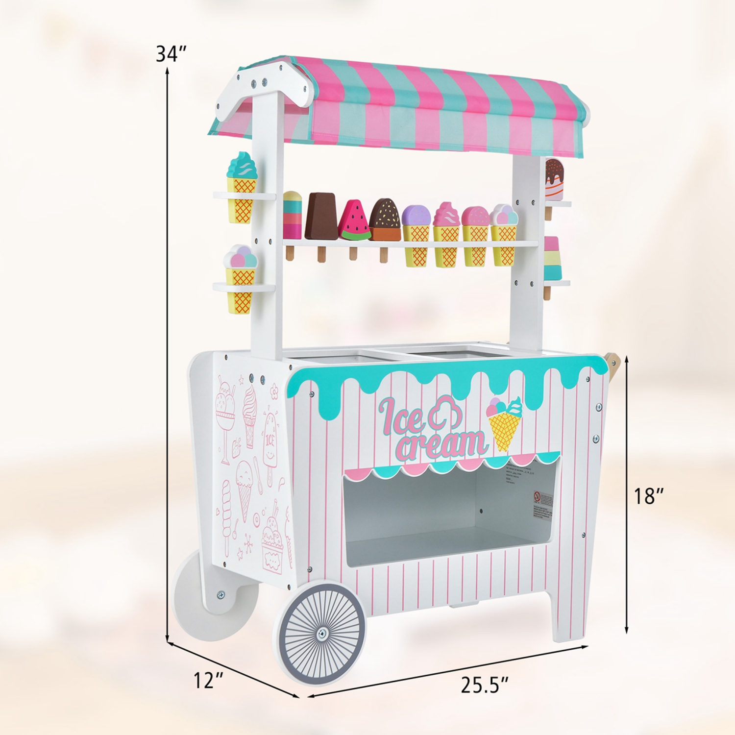 Ensemble de jouets de coffre à crème glacée avec présentoir et accessoires pour enfants de Costway