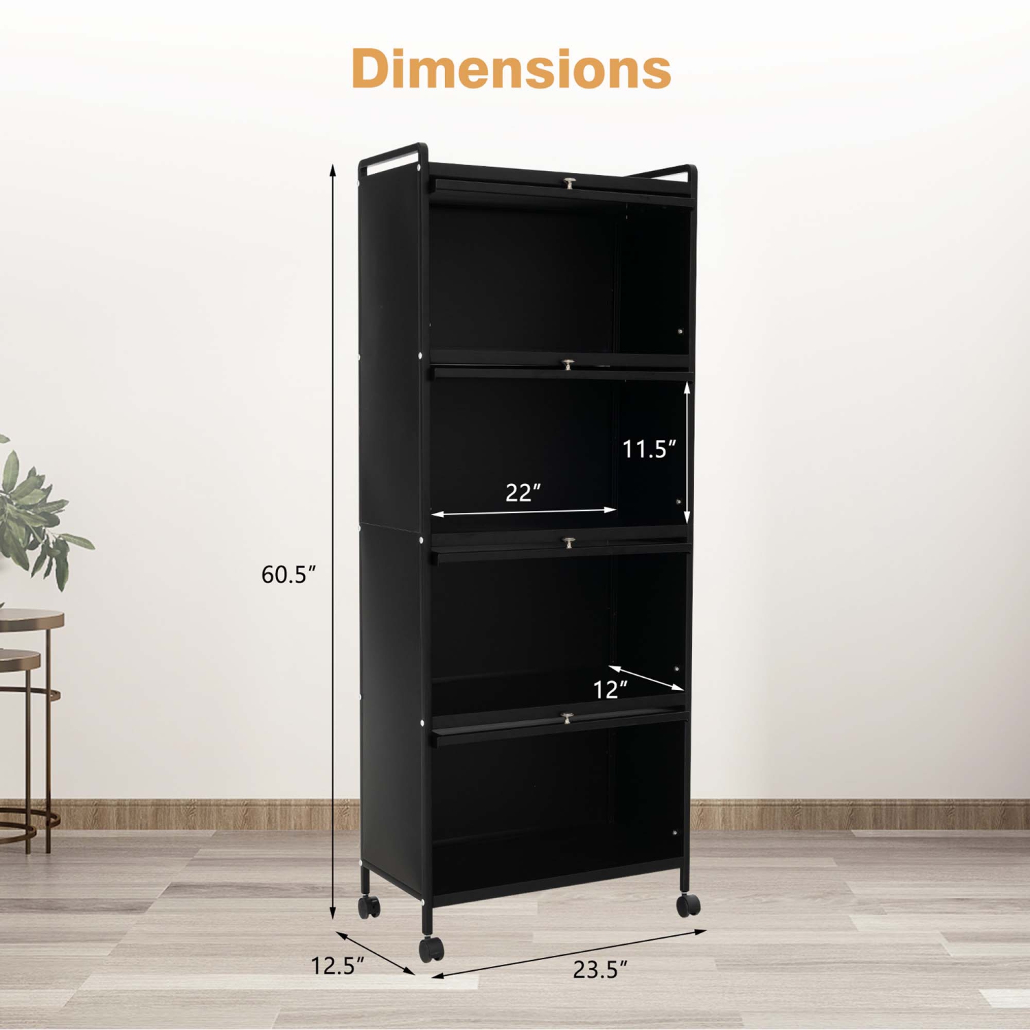Costway 5-Tier Kitchen Baker's Rack Storage Cabinet Mobile Microwave Stand Flip-up Doors