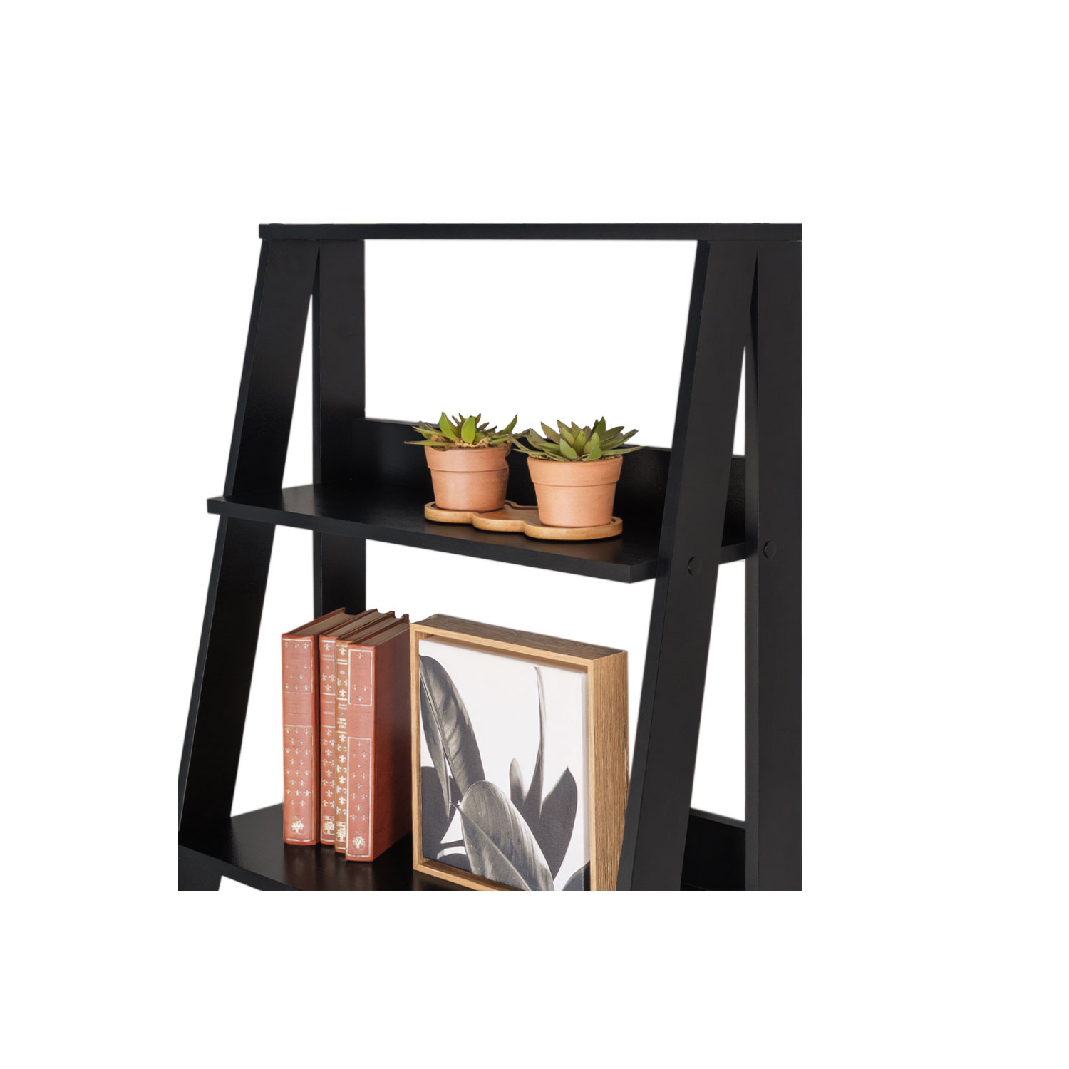 Meuble pour téléviseur à 6 tablettes Madesa de 75 po et moins avec bibliothèque à échelle - Noir