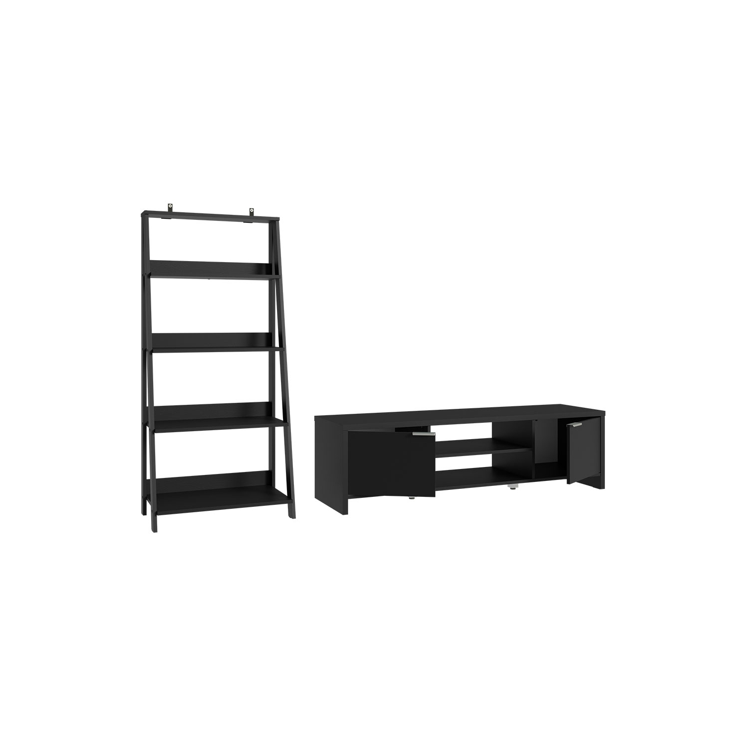 Meuble pour téléviseur avec espace de rangement de 65 po et bibliothèque à échelle Madesa - Noir