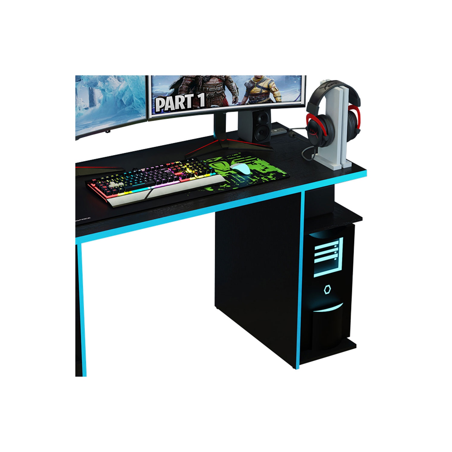 Bibliothèque debout de 53 po + étagère en échelle Gamer de Madesa - Noir/bleu