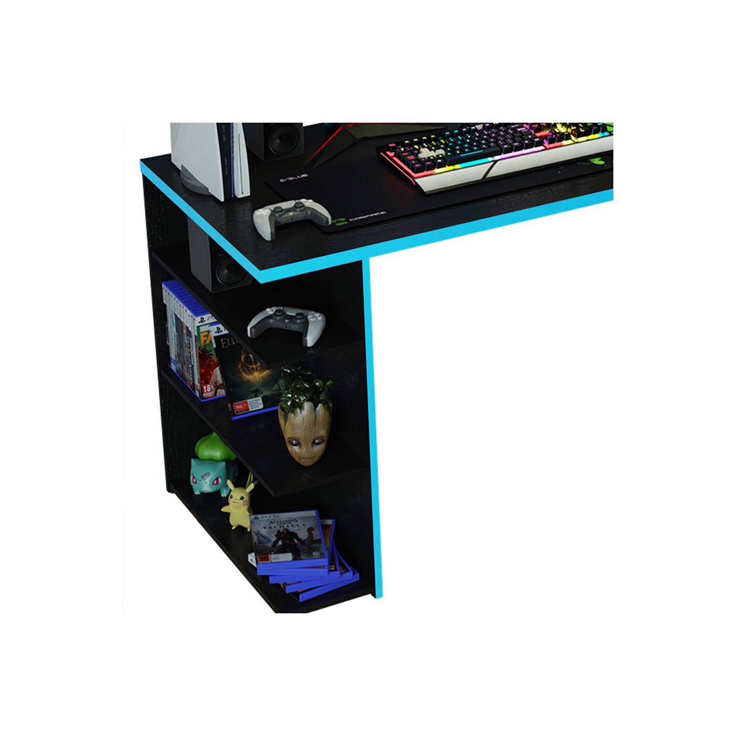 Bibliothèque debout de 53 po + étagère en échelle Gamer de Madesa - Noir/bleu