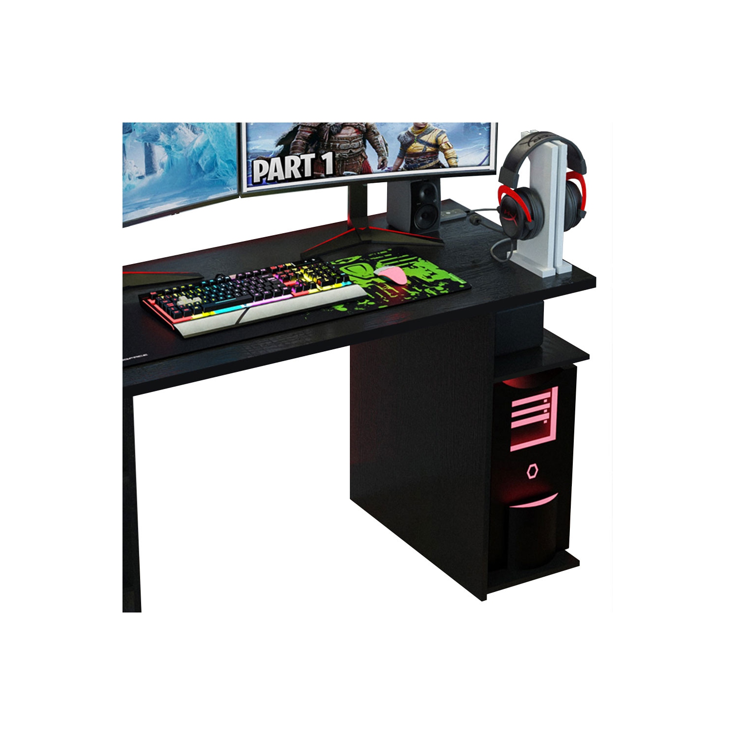 Madesa 2-Piece Desk and Ladder Shelf Set: 53" Gaming Desk with Cable Management + 24" 5-Tier Ladder Shelf for Storage, Office, Gaming and Study –