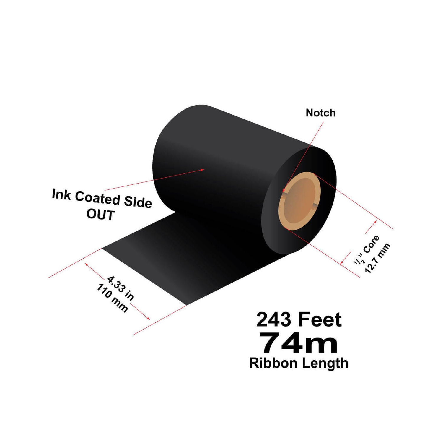 LabelJet 4.33" x 243ft / 110mm x 74m Black LJW121 Wax Thermal Transfer Ribbon For 4-Inch Desktop Printers