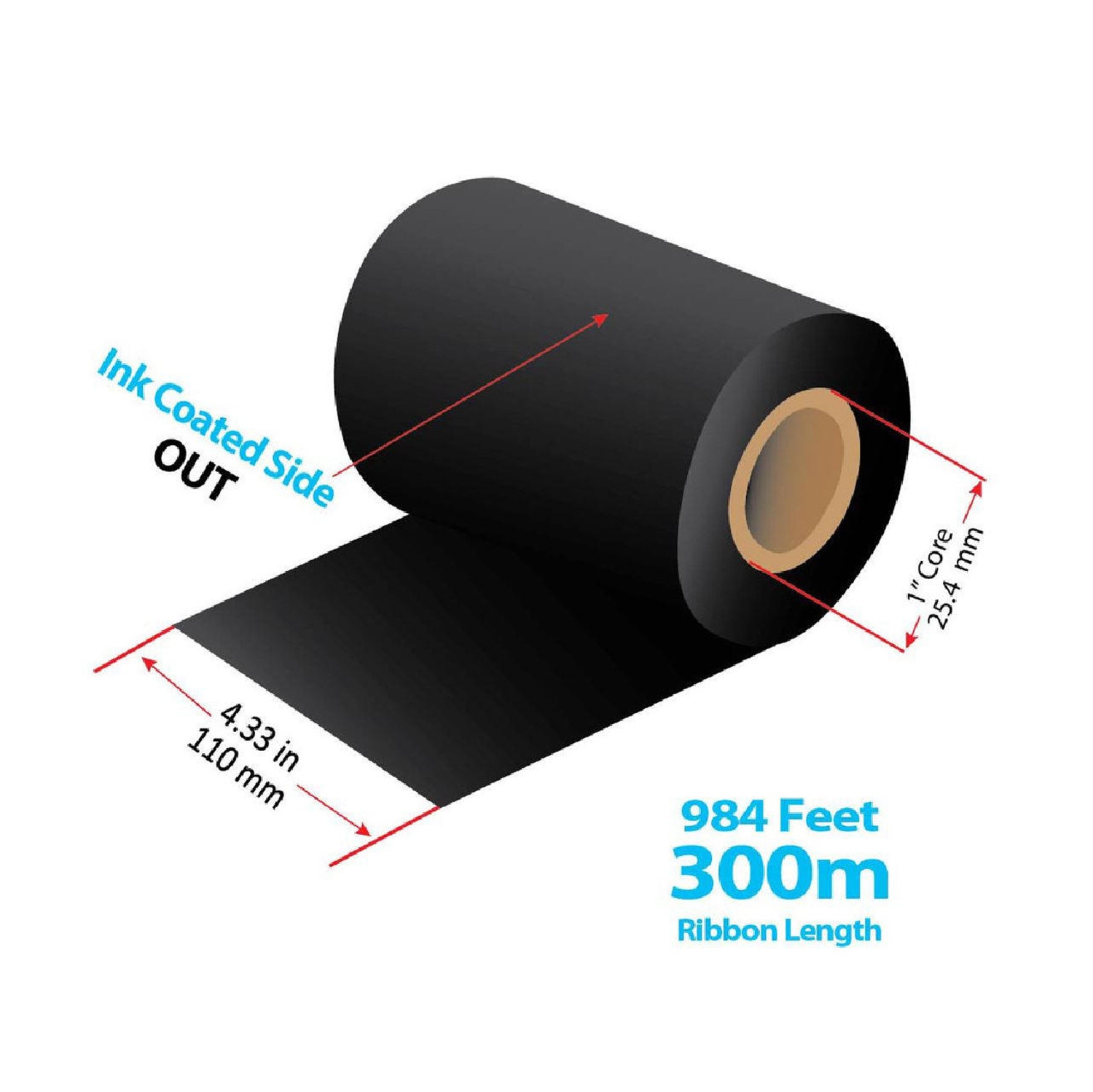 LabelJET 4.33" x 984ft / 110mm x 300m Black LJR325 Resin Ribbon For 4-Inch Desktop Printers 24/Rolls