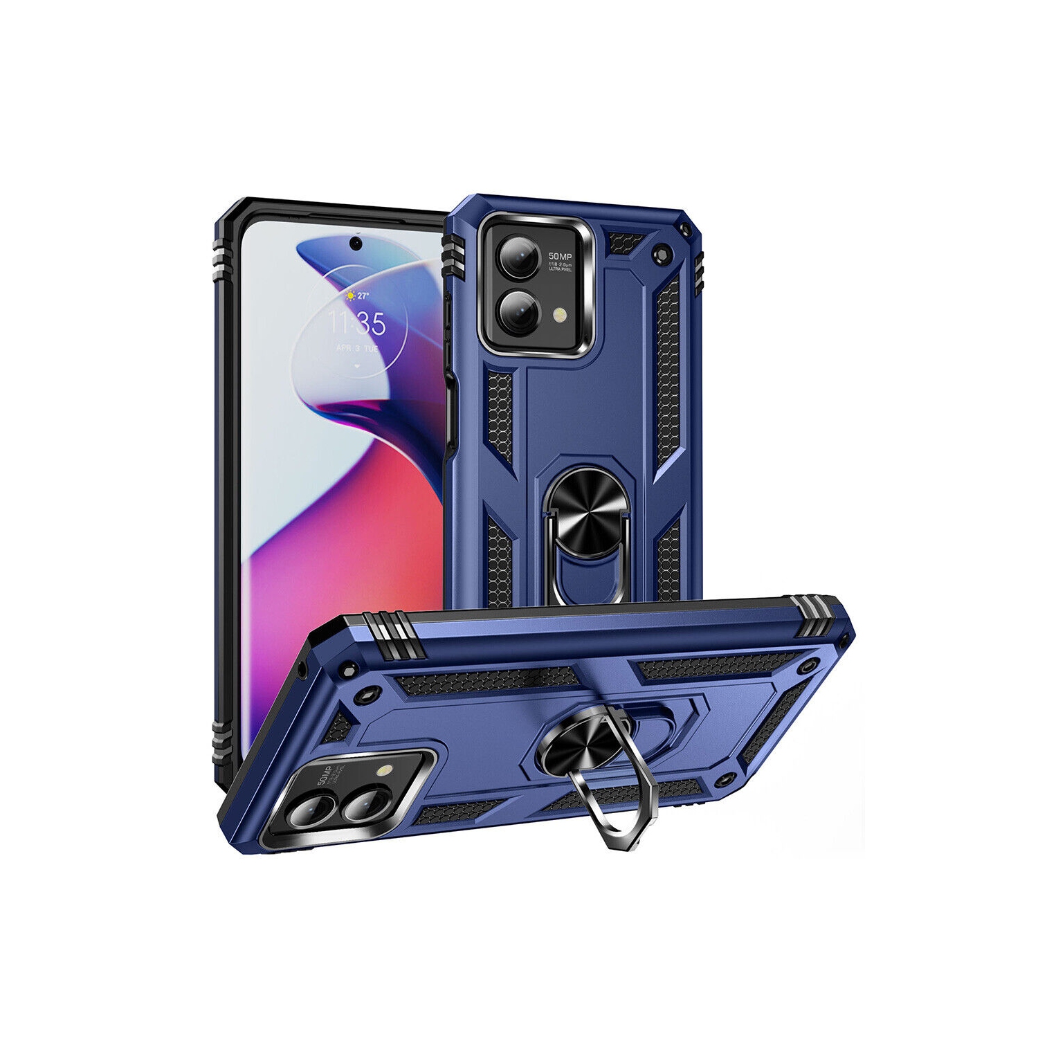 [CS] Anti-Drop Hybrid Magnetic Hard Armor Case with Ring Holder for Motorola Moto G Stylus 5G 2024, Navy