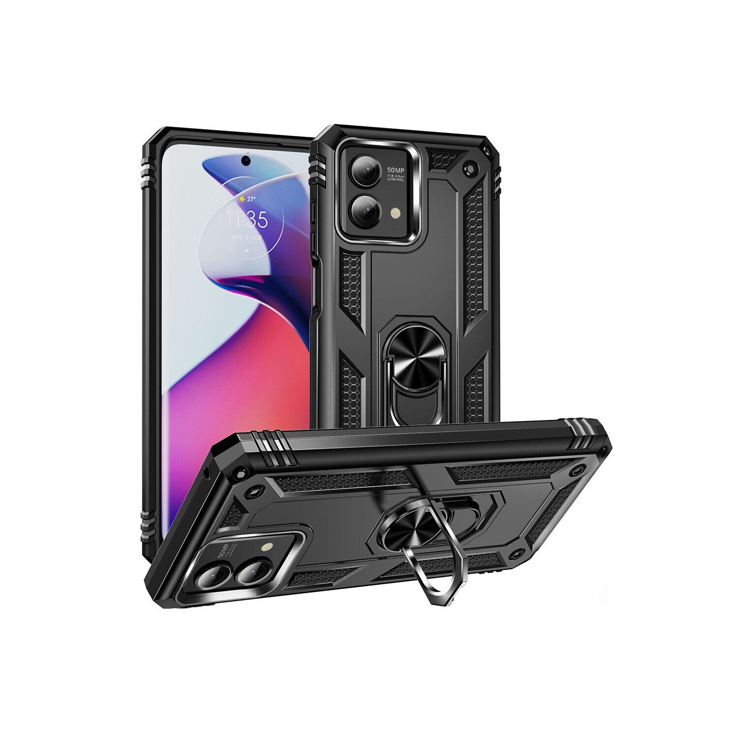 [CS] Anti-Drop Hybrid Magnetic Hard Armor Case with Ring Holder for Motorola Moto G Stylus 5G 2024, Black