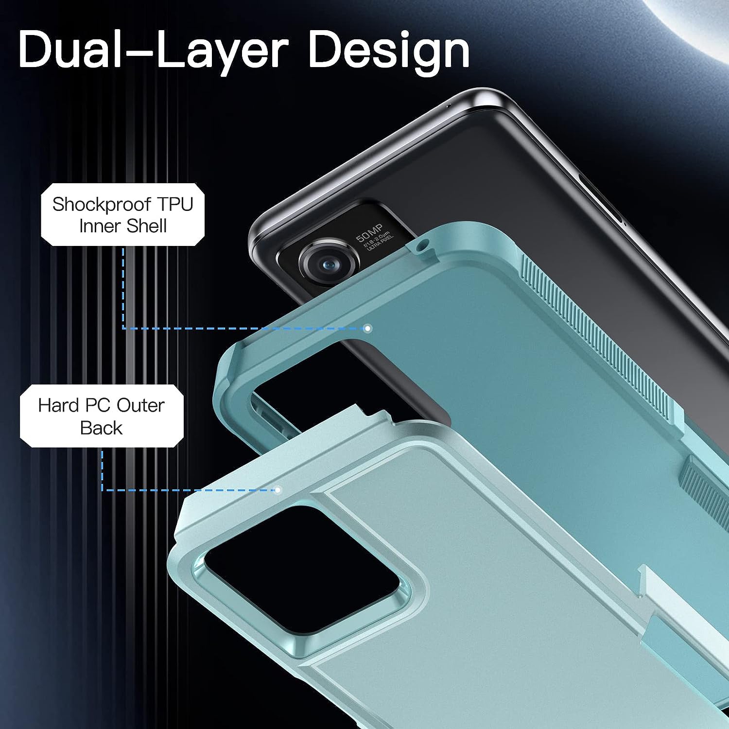 [CS] Dual Layers Heavy Duty Rubber Armor Hard Case Cover for Motorola Moto G Stylus 5G 2024, Teal