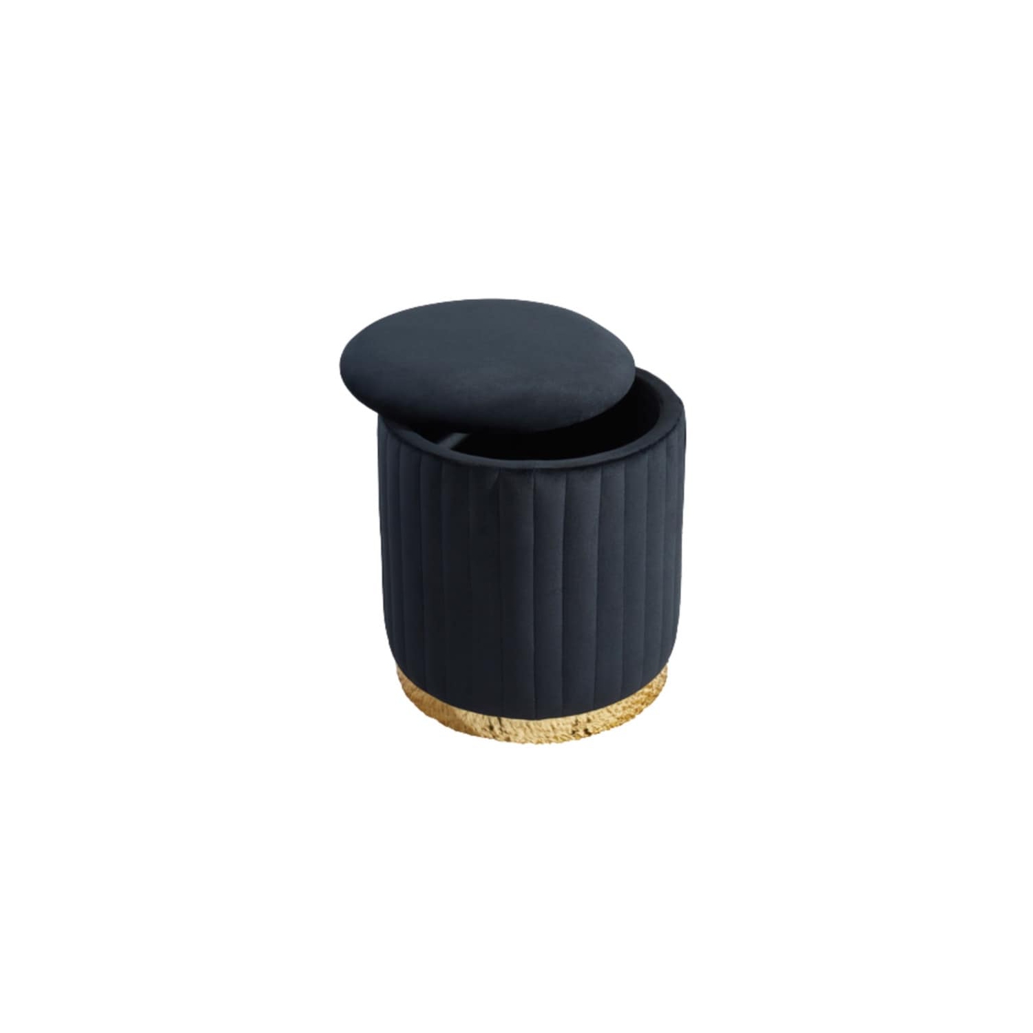 Pouf rond en velours Charlotte avec base dorée, noir