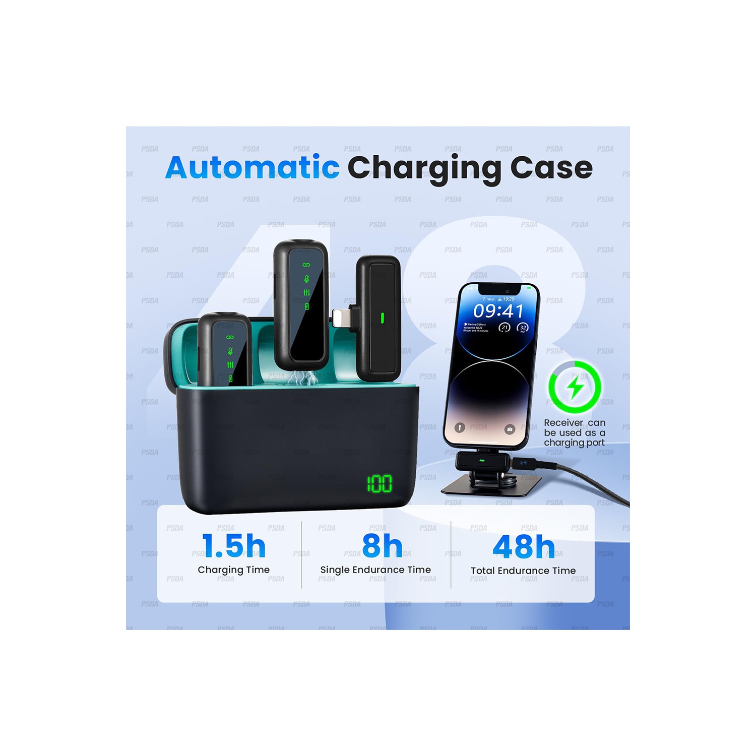 Wireless Microphone Bundle for iPhone with 2 Mini Mics 1 Receptor & Charging Base Great Lavalier Mic for TikTok Podcast Video