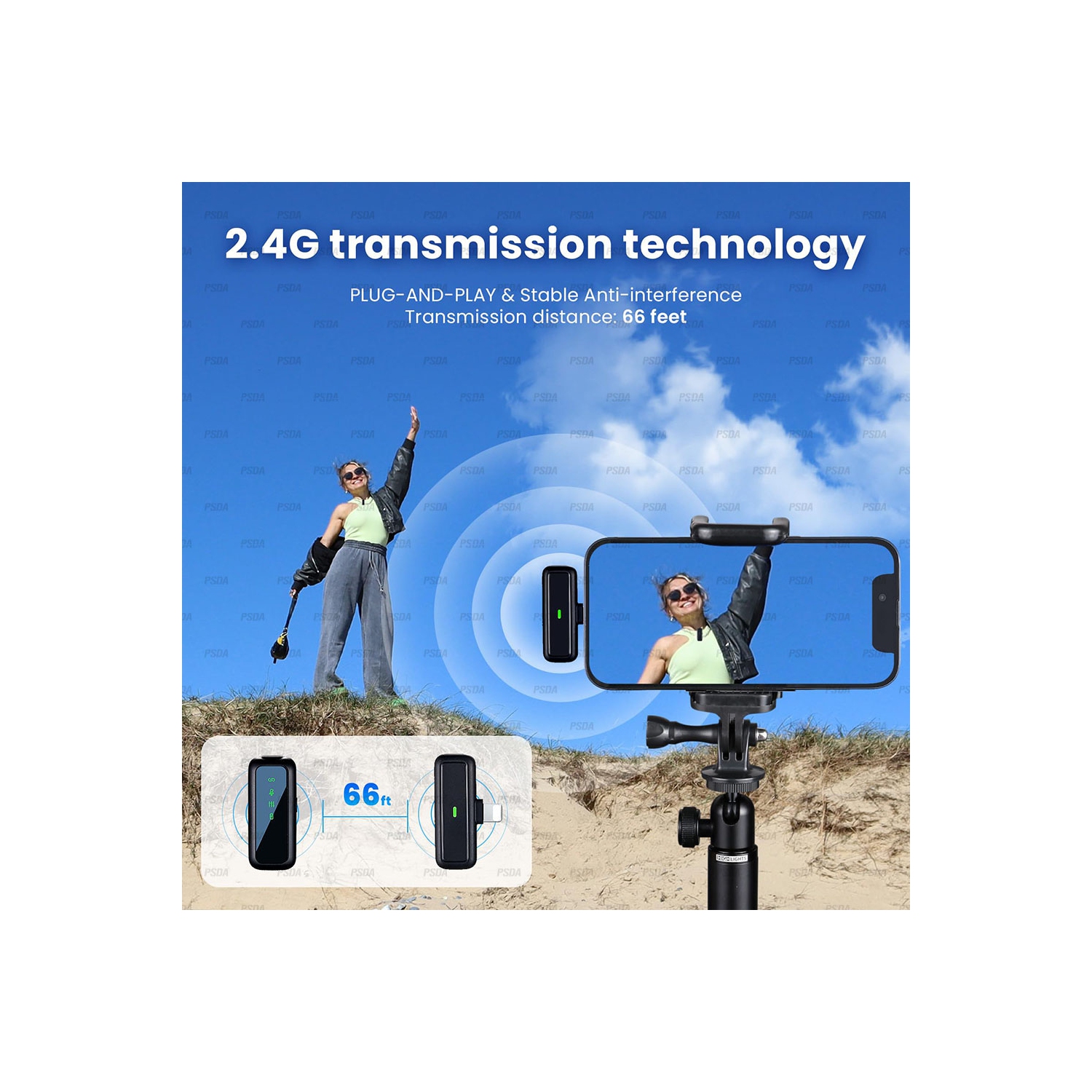 Wireless Microphone Bundle for iPhone with 2 Mini Mics 1 Receptor & Charging Base Great Lavalier Mic for TikTok Podcast Video