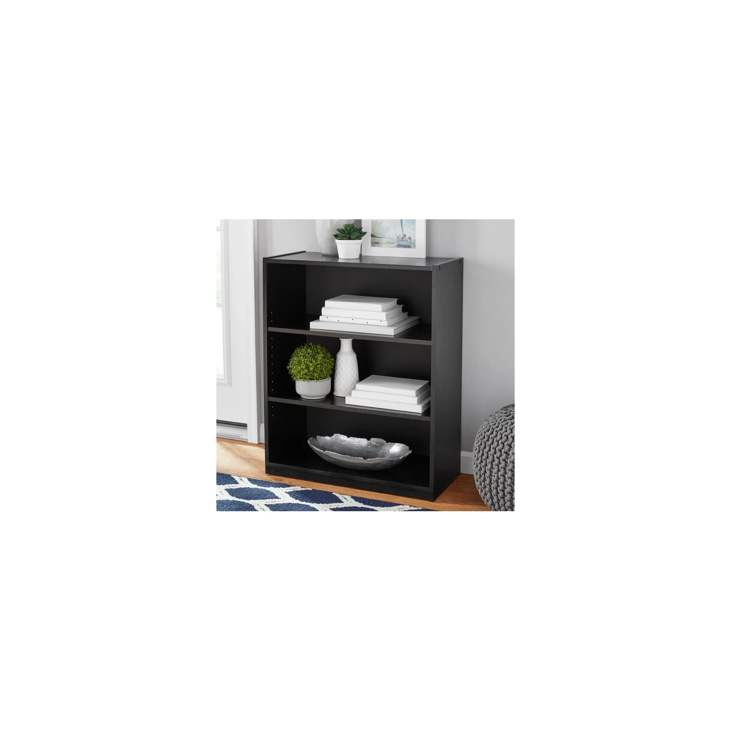 Mainstays 3-Shelf Bookcase with Adjustable Shelves, Multiple Colors, Adjustable shelves, 31” tall, Grey