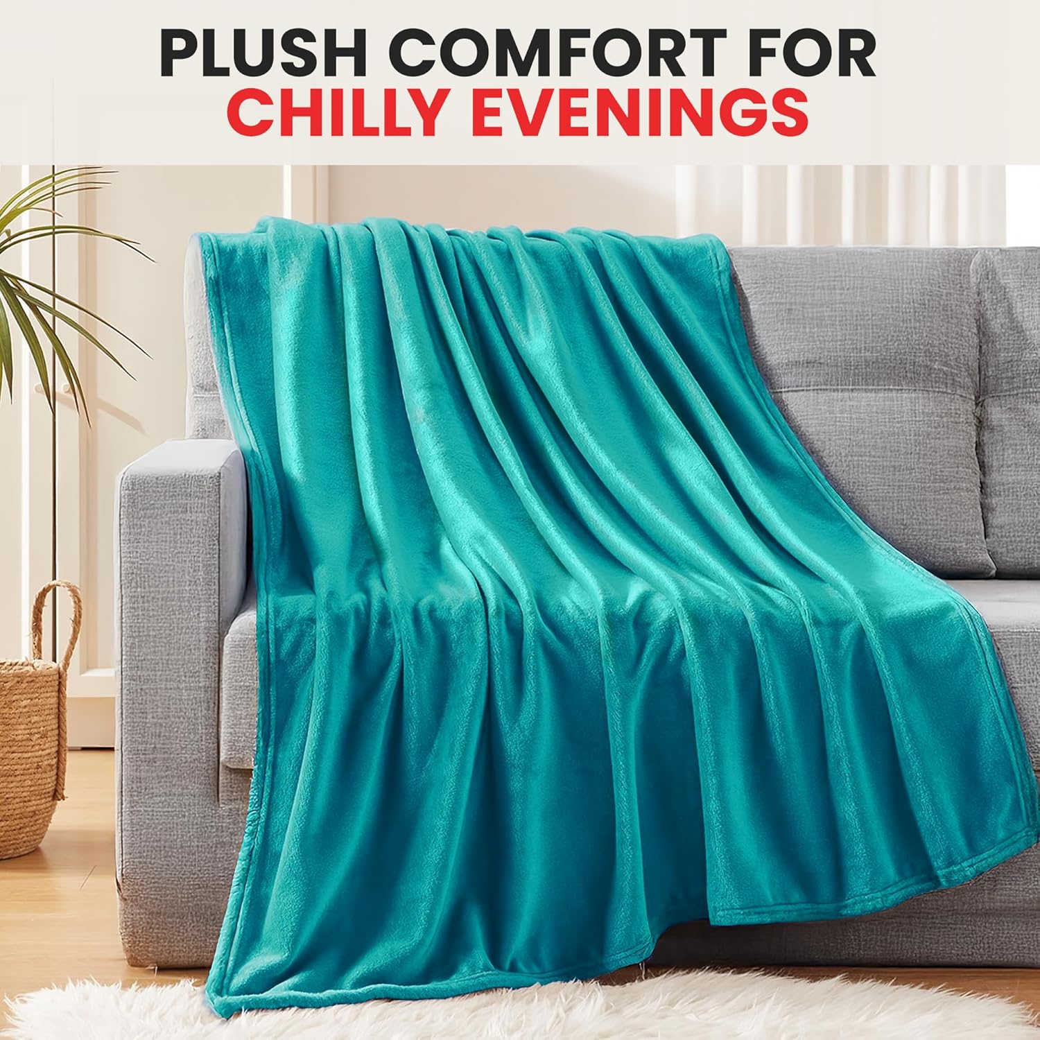 Canadian Linen Flannel Fleece Blanket, 54"x90" Throw Size, Lightweight Warm Moisture Wicking Fuzzy Ultra Soft Plush Fuzzy Cozy Blanket for Hotel, Teal