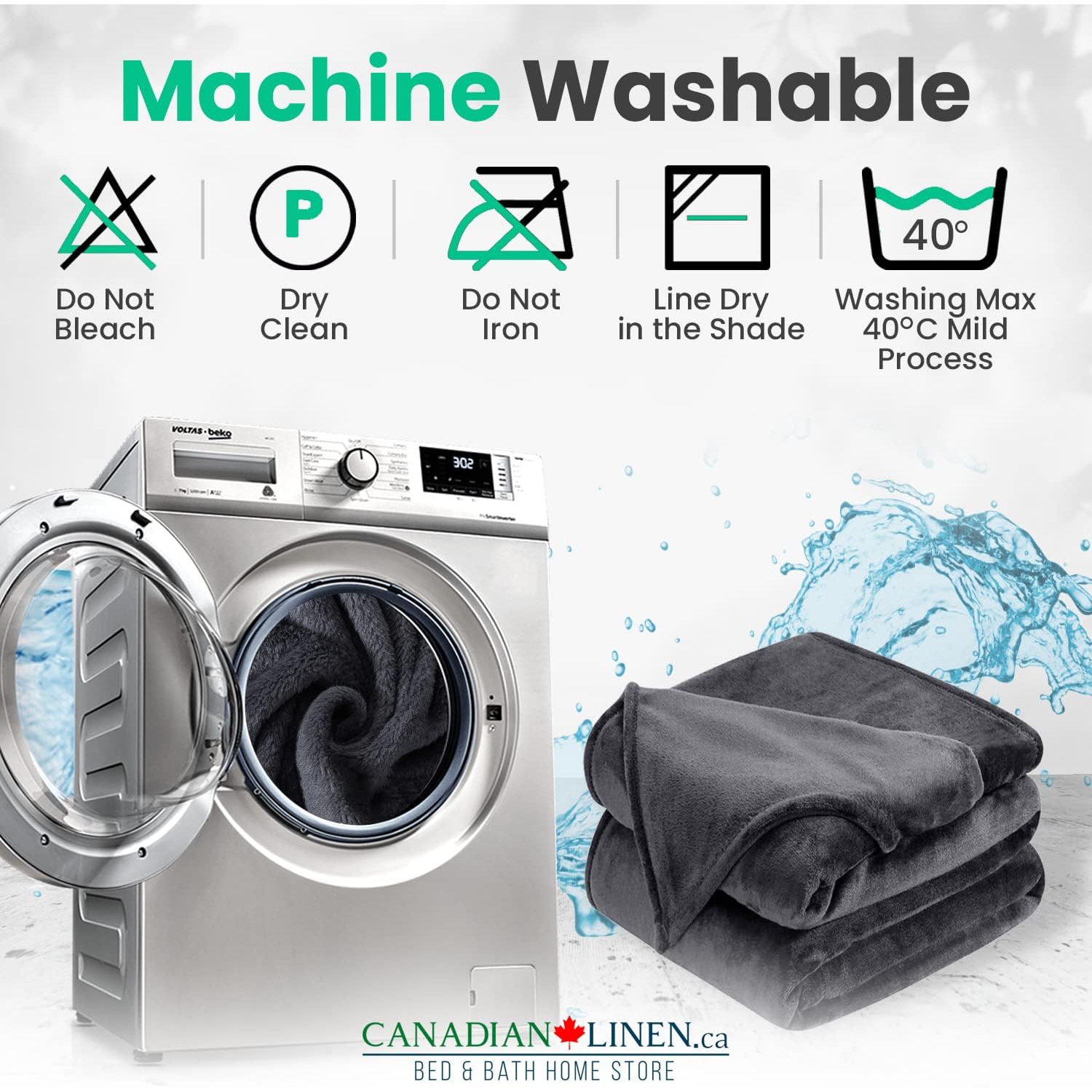 Couverture molletonnée en flanelle de lin canadien, 54 x 90 po, légère, en peluche ultra-douce anti-humidité, gris foncé