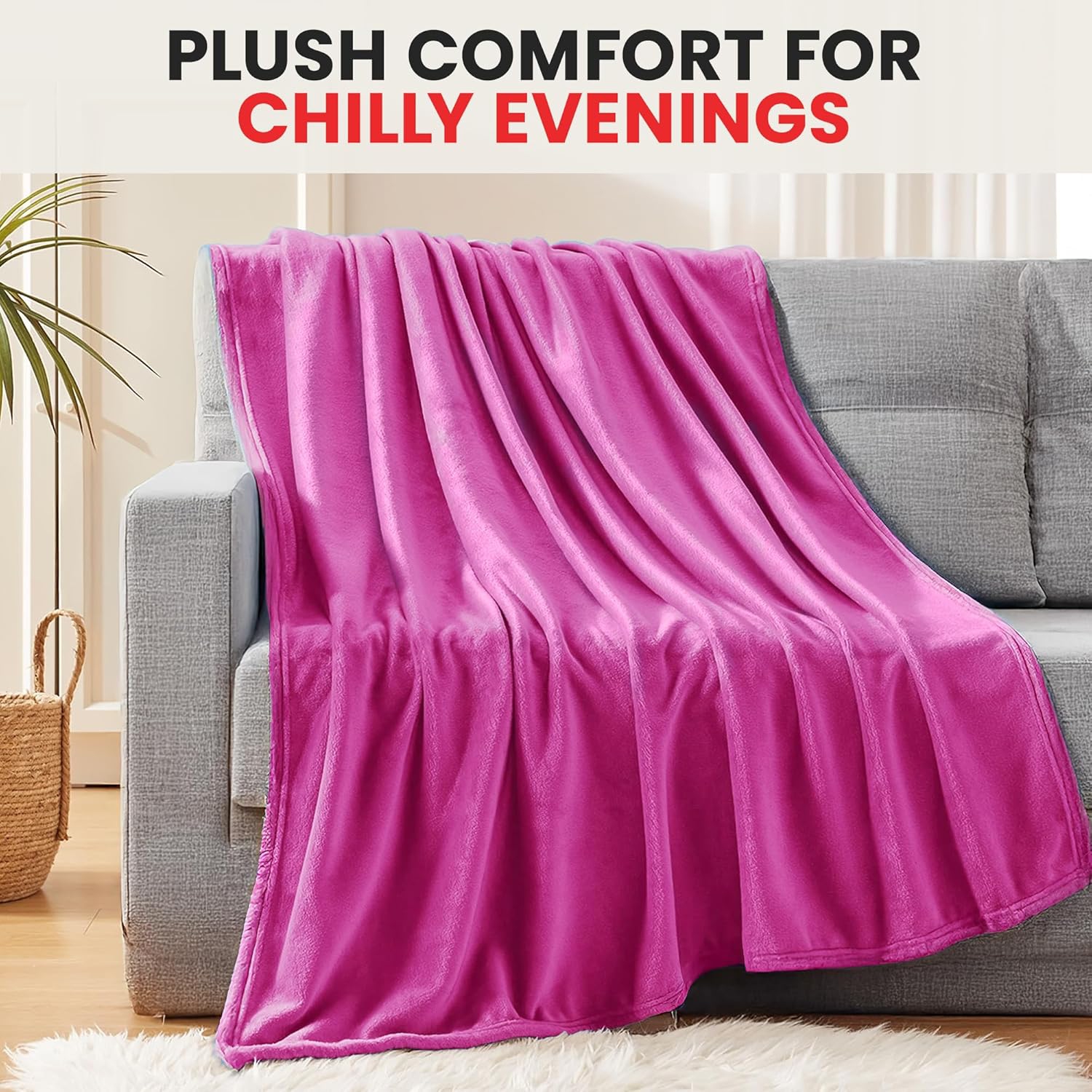 Canadian Linen Flannel Fleece Blanket, 54"x90" Throw Size Lightweight Warm Moisture Wicking Ultra Soft Plush Blankets for All Season, Hotel, Bed, Pink