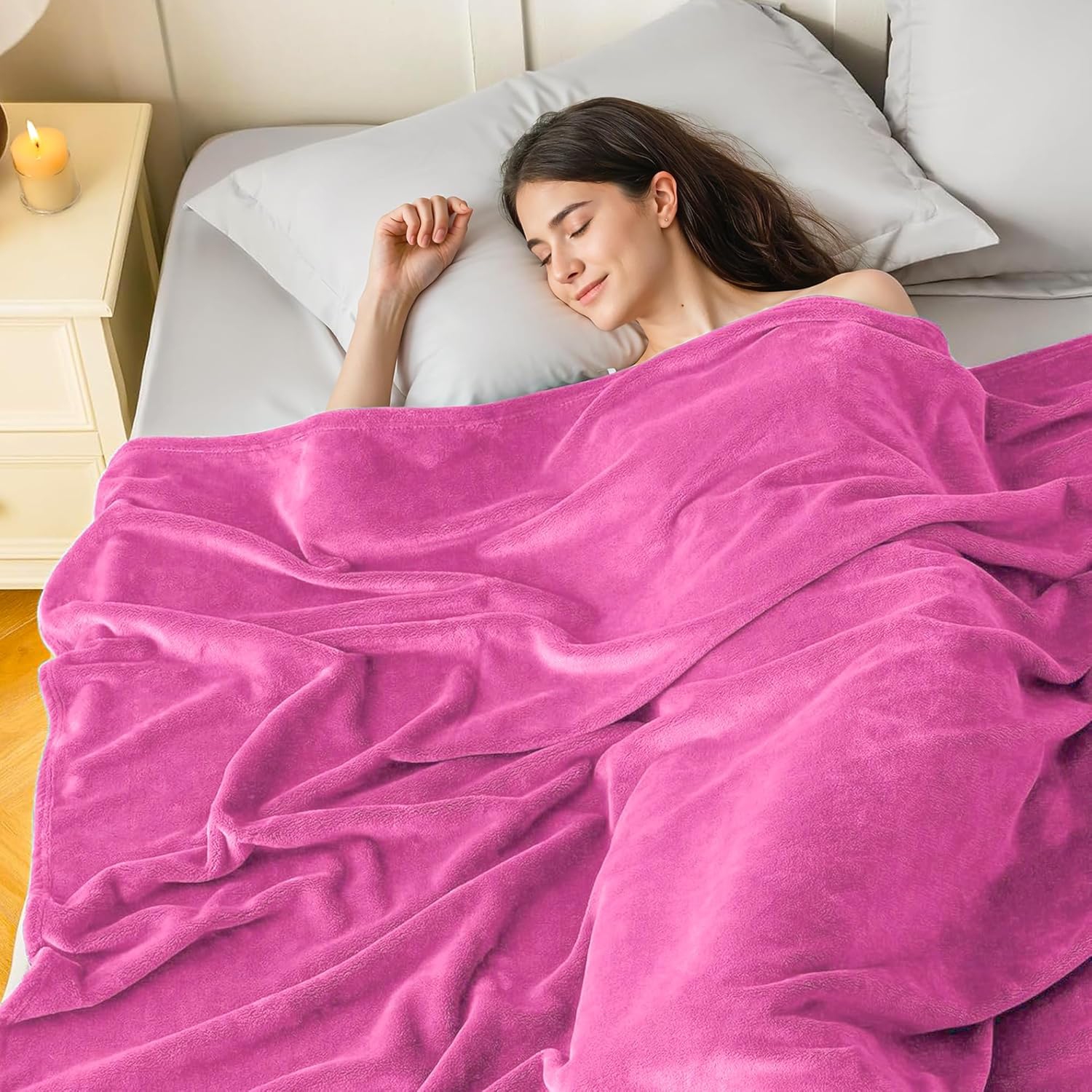 Canadian Linen Flannel Fleece Blanket, 54"x90" Throw Size Lightweight Warm Moisture Wicking Ultra Soft Plush Blankets for All Season, Hotel, Bed, Pink