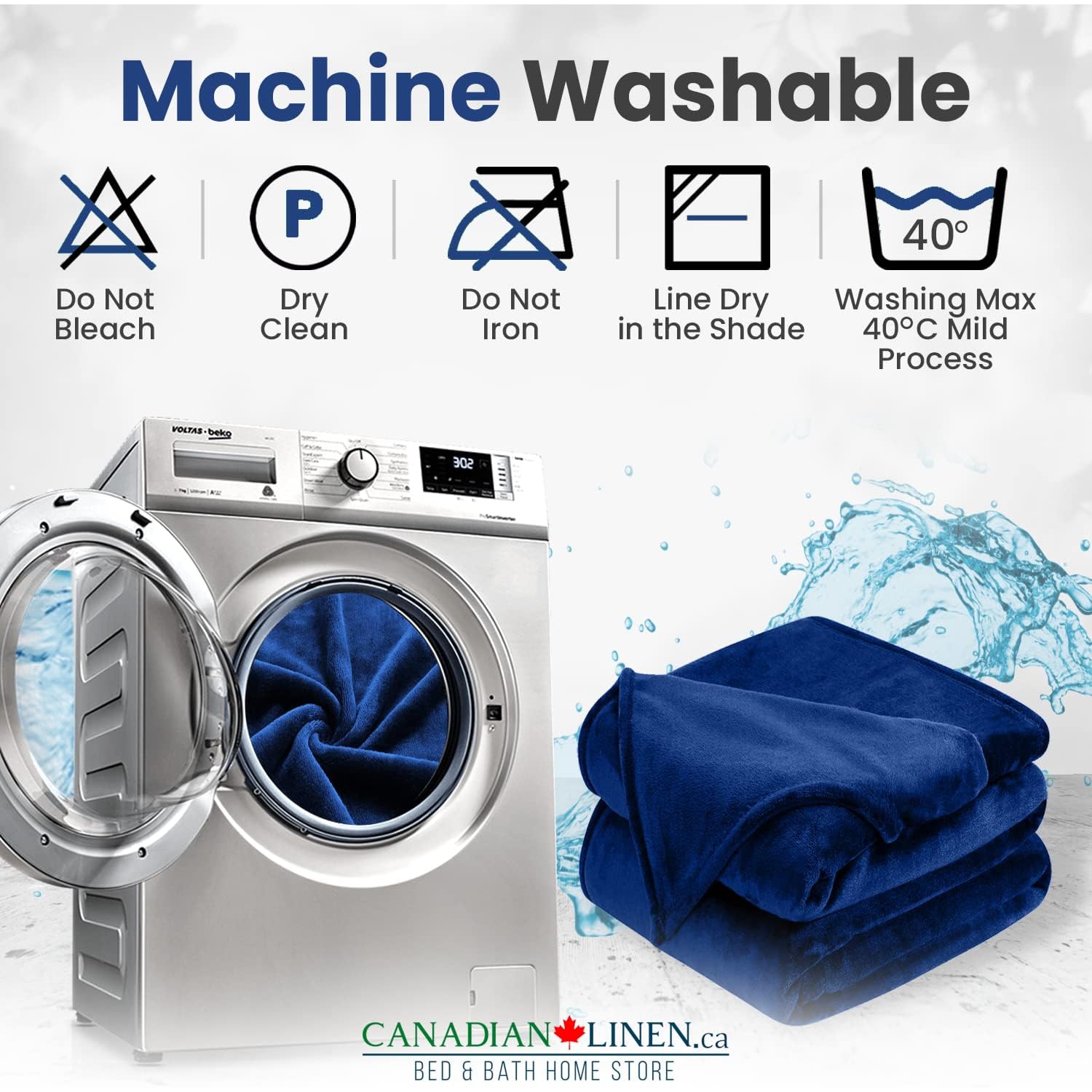 Couverture molletonnée en flanelle de lin canadien, 66 x 90 po, grand lit, légères couvertures pelucheuses ultra douces anti-humidité, bleu