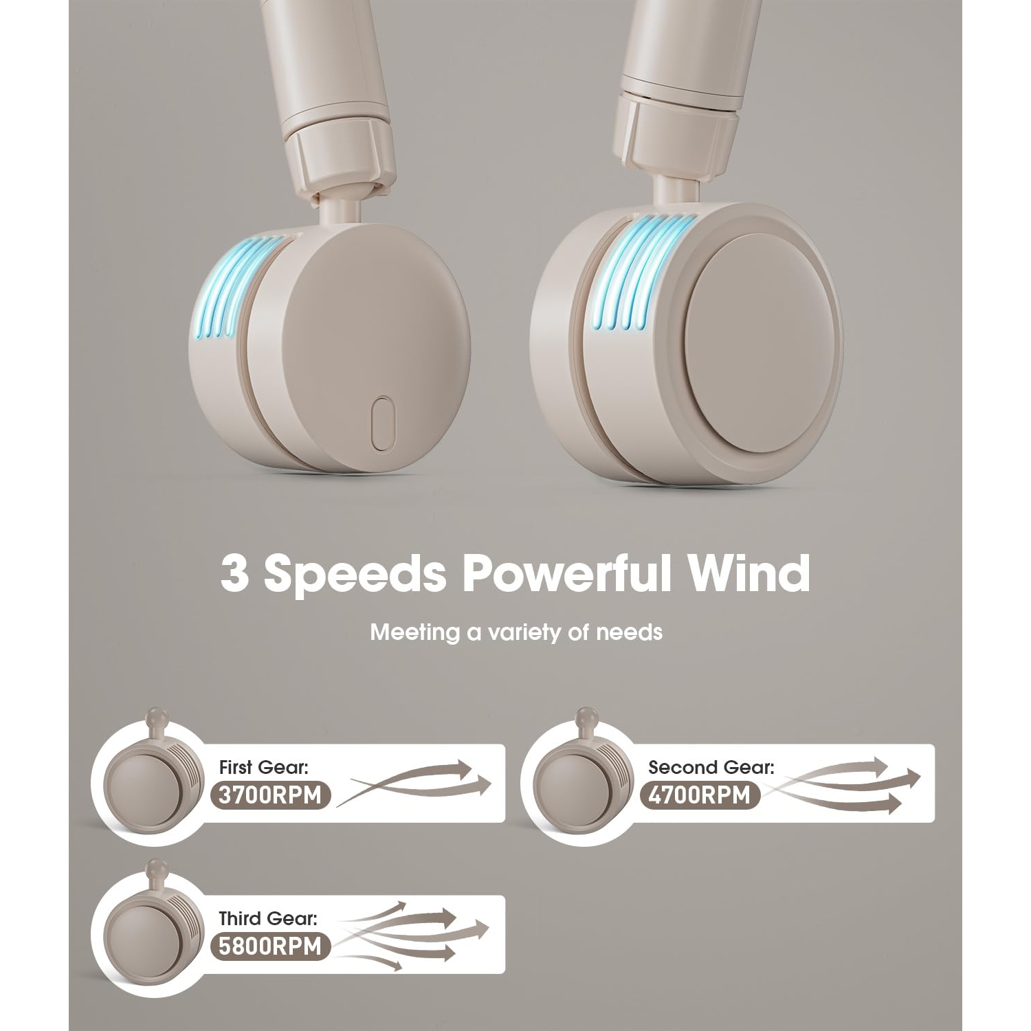 Hands Free Bladeless Fan, 360° Cooling Personal Fan, Battery USB Rechargeable 3 Speed Adjustable Wearable Fan for Outdoor Indoor Office Travel