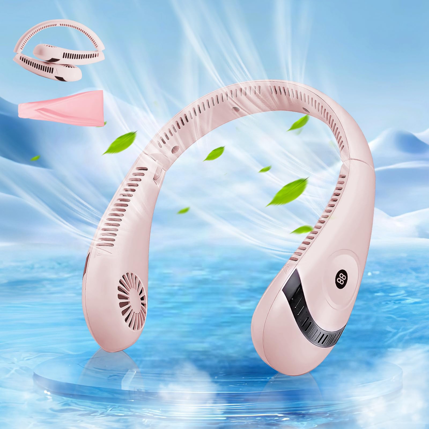 Neck Fan Rechargeable, 5000mAh Bladeless Portable Neck Fan Foldable 3 Speed Wearable Hands-Free Personal Cooling Fan with LED Display for Traveling,