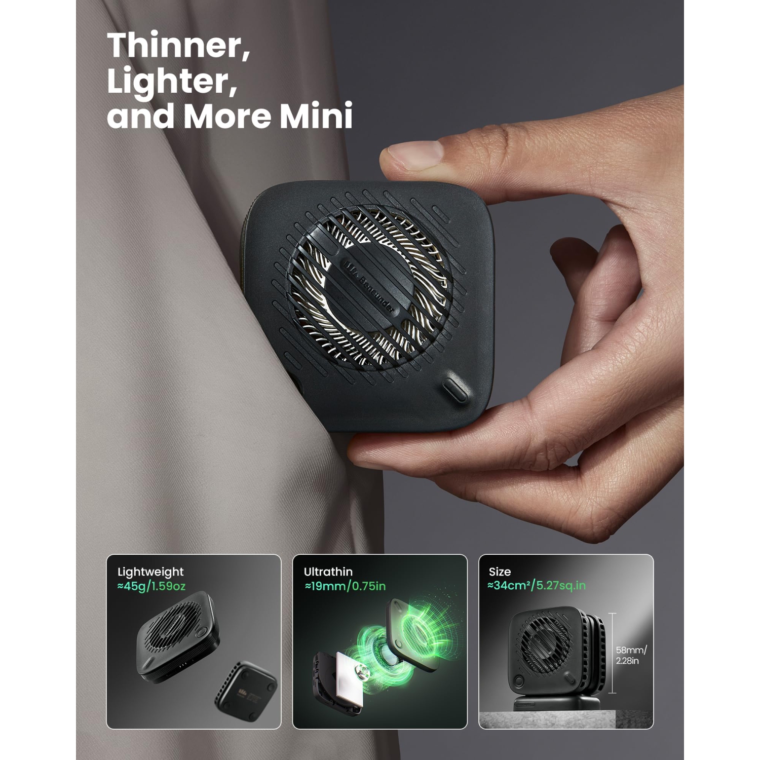 Ultra Lightweight Portable Personal Fan with 4 Adjustable Speeds - Rechargeable Hands Free Fan with Long Battery Life for Travel, Work, and Leisure