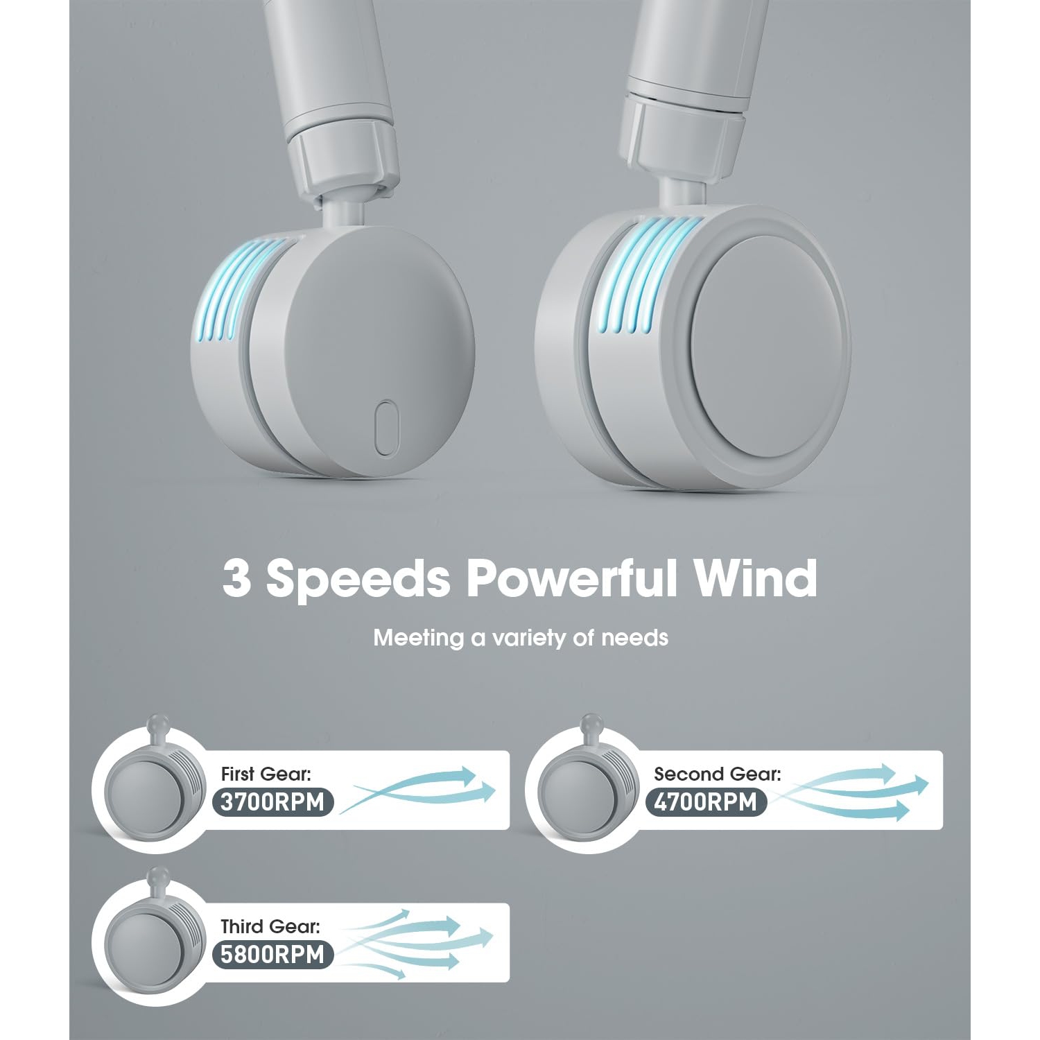 Ventilateur sans pales mains, ventilateur personnel 360° Cooling, batterie USB rechargeable, ventilateur portable réglable 3 vitesses pour les sports