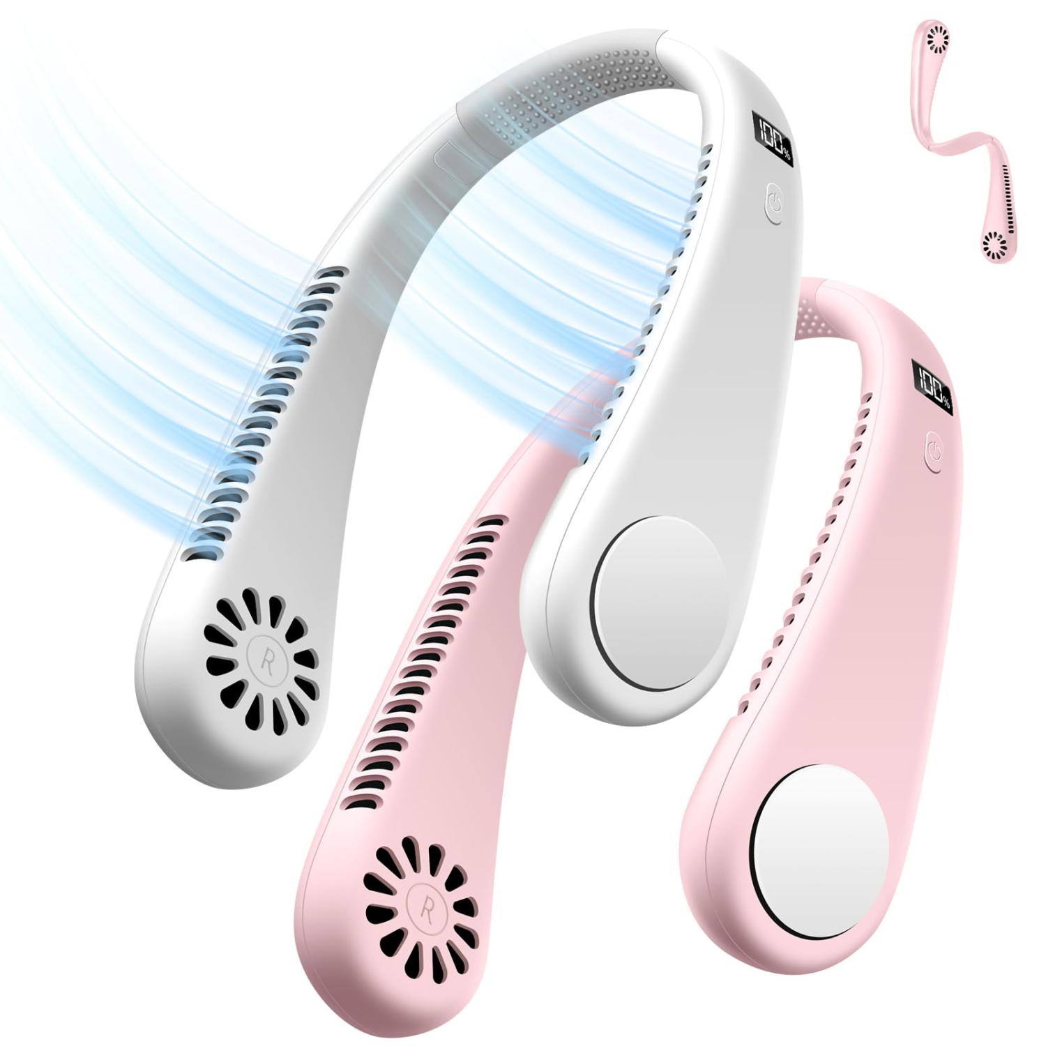 2Packs Neck Fan with LED Display Screen, 3600mAh Hands Free Bladeless Personal Fan, 4 Speed Setting Portable Cooling Fan for Travel Office Outdoor,