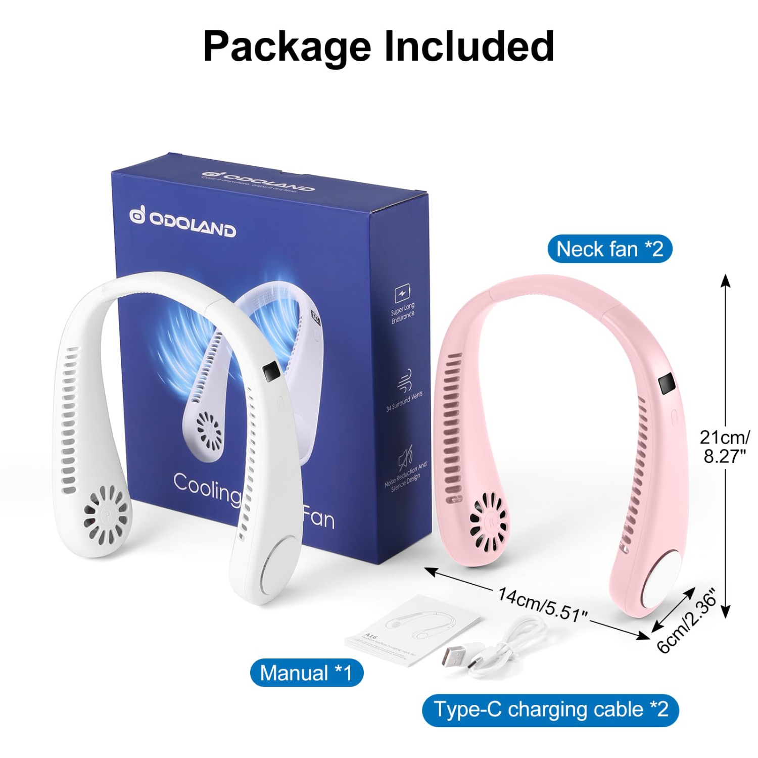 2Packs Neck Fan with LED Display Screen, 3600mAh Hands Free Bladeless Personal Fan, 4 Speed Setting Portable Cooling Fan for Travel Office Outdoor,