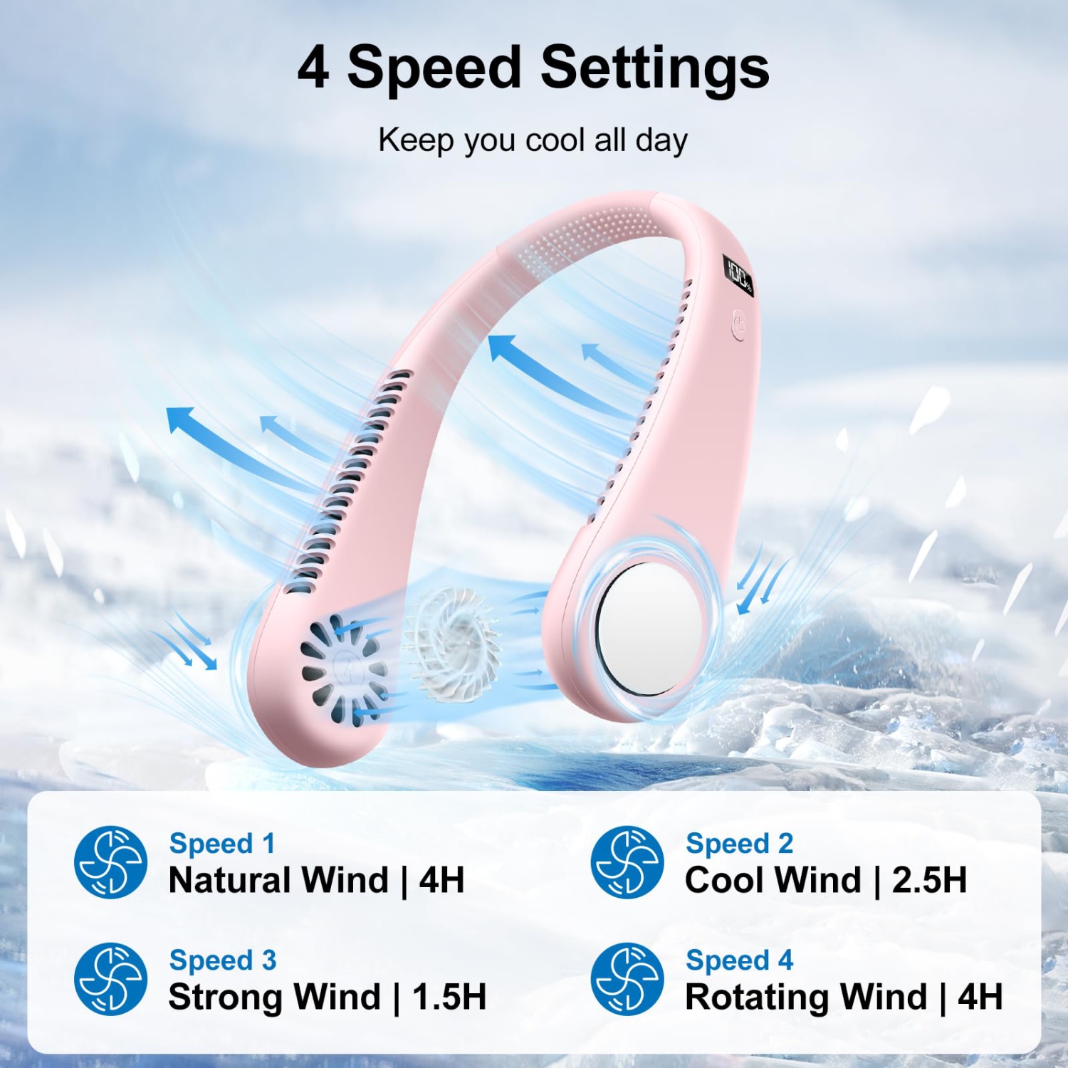 2Packs Neck Fan with LED Display Screen, 3600mAh Hands Free Bladeless Personal Fan, 4 Speed Setting Portable Cooling Fan for Travel Office Outdoor,