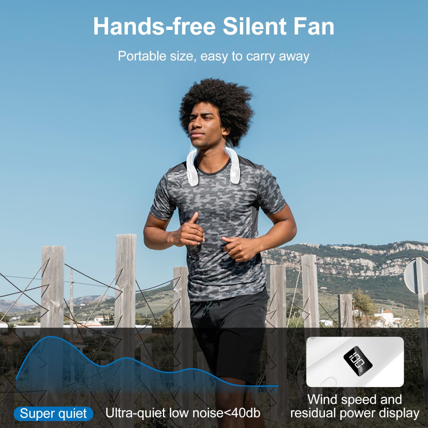 2Packs Neck Fan with LED Display Screen, 3600mAh Hands Free Bladeless Personal Fan, 4 Speed Setting Portable Cooling Fan for Travel Office Outdoor,