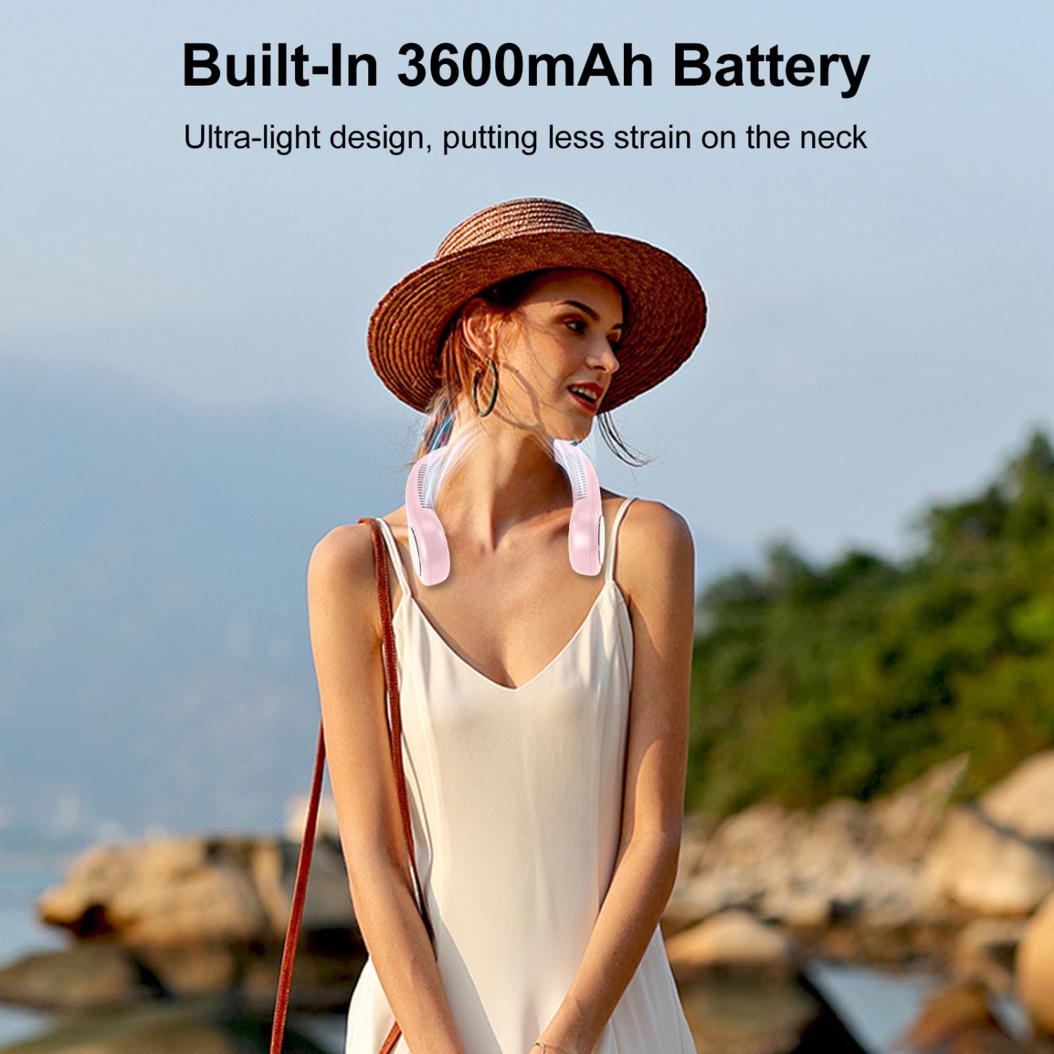 2Packs Neck Fan with LED Display Screen, 3600mAh Hands Free Bladeless Personal Fan, 4 Speed Setting Portable Cooling Fan for Travel Office Outdoor,