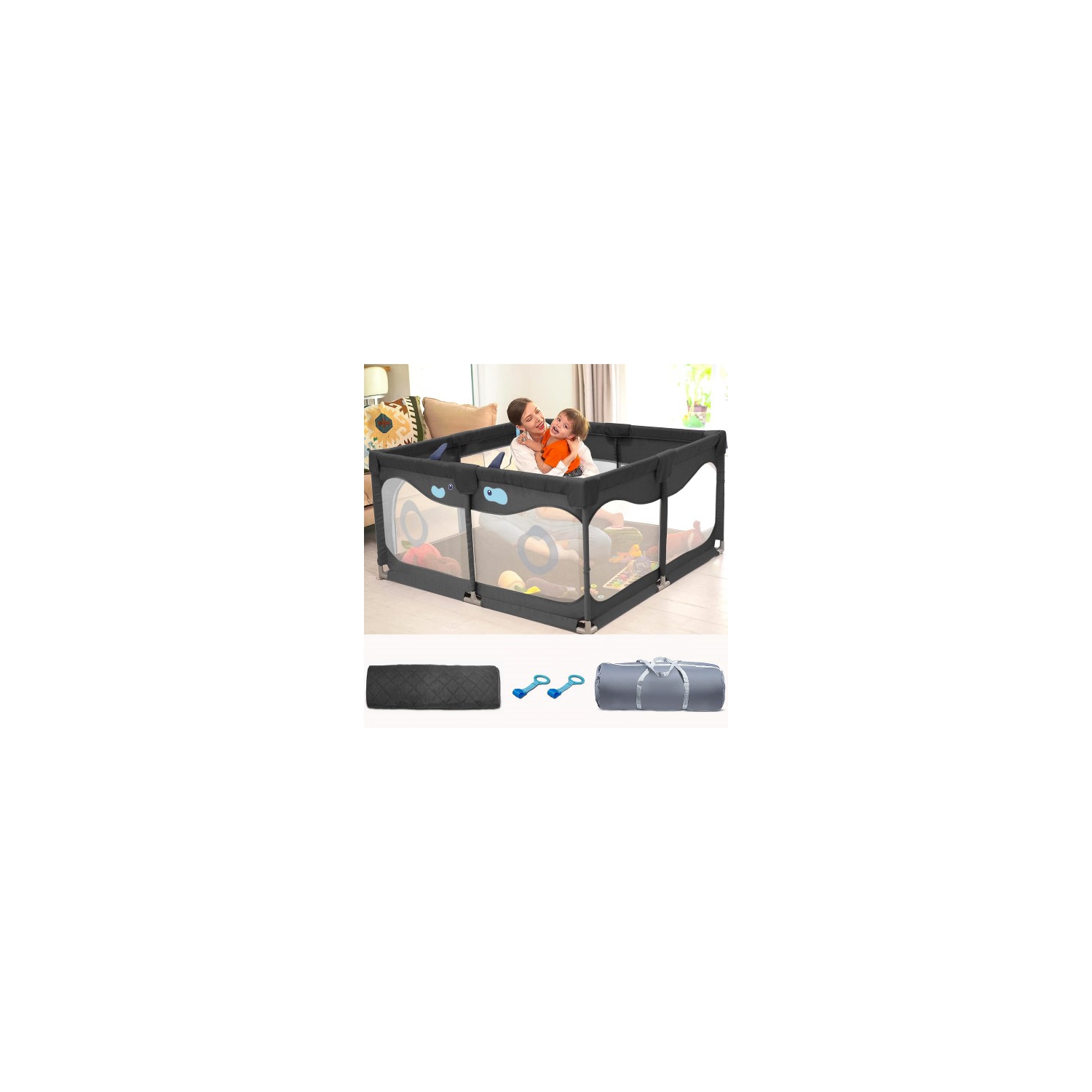 Baby Playpen with Mat, 50" x 50" x 27" Play Yard with Washable Playmat, Thickened Steel Pipes for Babies, Toddlers