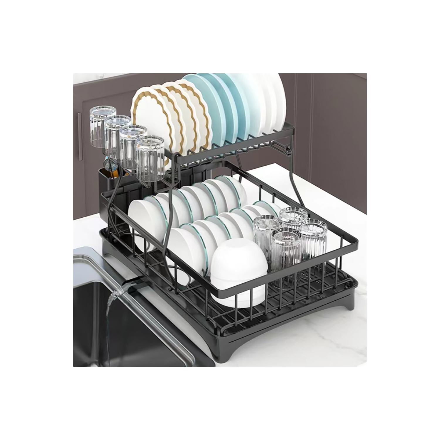 axGear Dish Rack Sink Rack Drain Strainer Basket 2-Tier Drying Kitchen Over the Sink