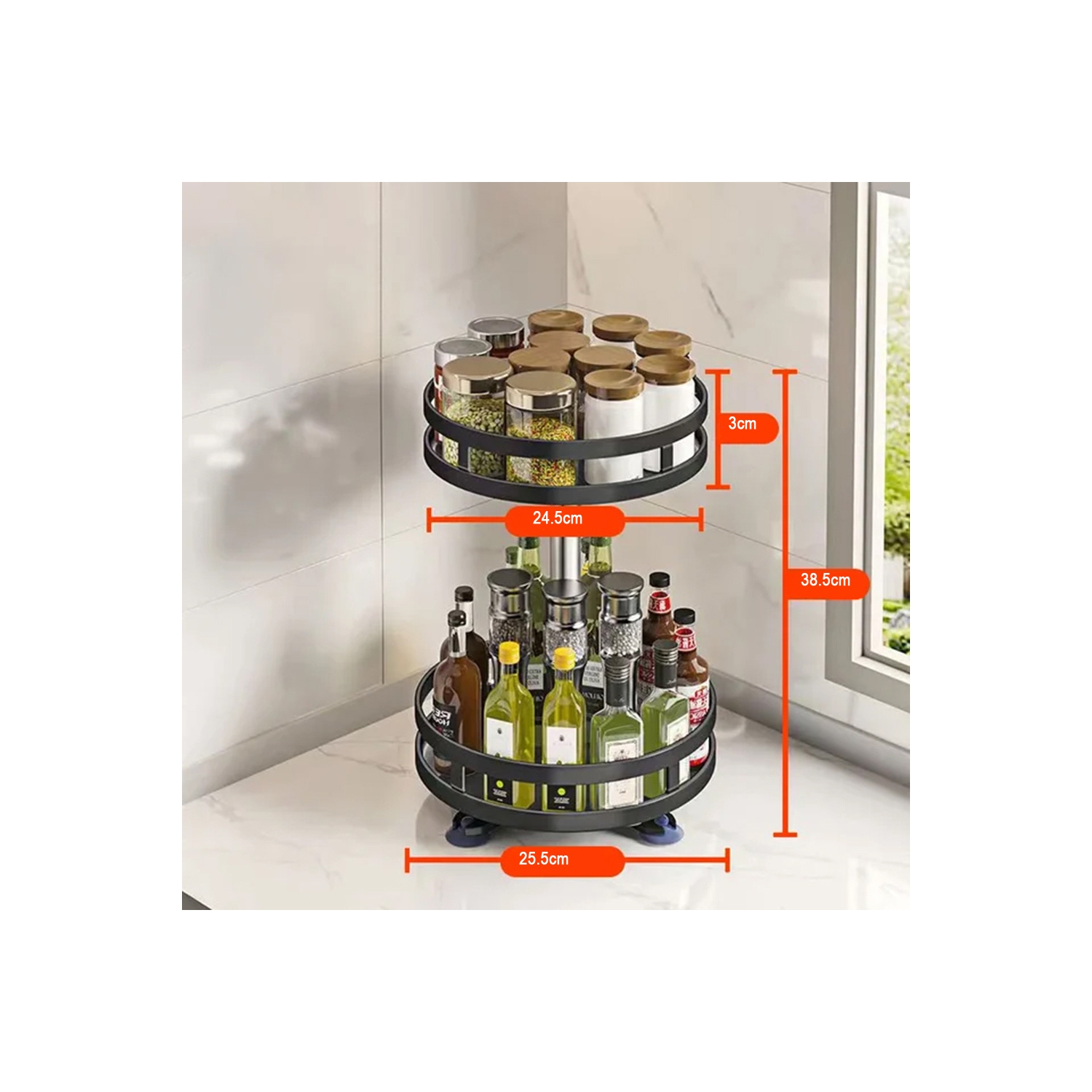 axGear Lazy Susan Spice Rack Organizer 2 Tier Rotate Height Adjustable Kitchen Counter
