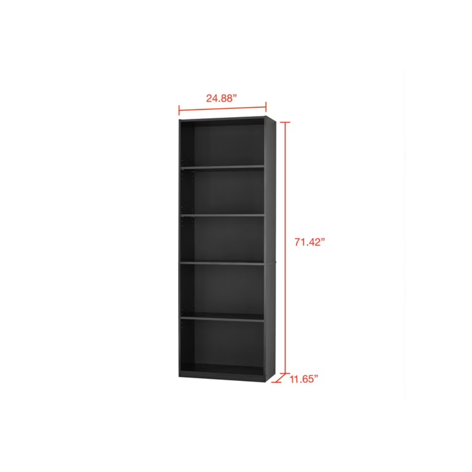 Mainstays 5-Shelf Bookcase with Adjustable Shelves, Multiple Colors, 71" tall, Black