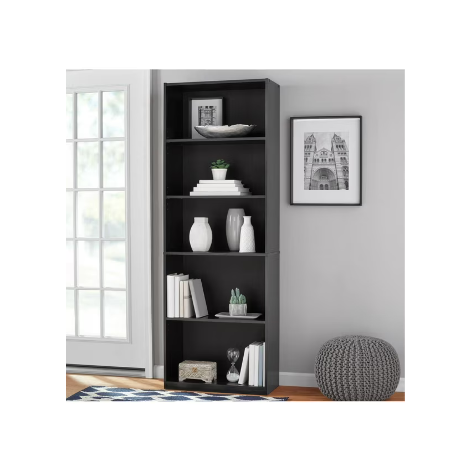 Mainstays 5-Shelf Bookcase with Adjustable Shelves, Multiple Colors, 71" tall, Black