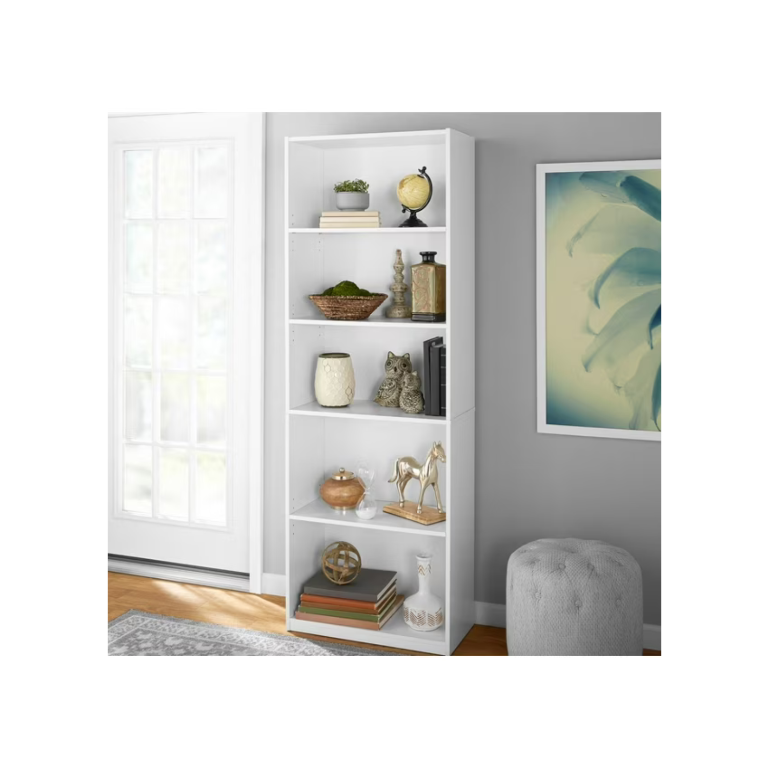 Mainstays 5-Shelf Bookcase with Adjustable Shelves, Multiple Colors, 71" tall, White