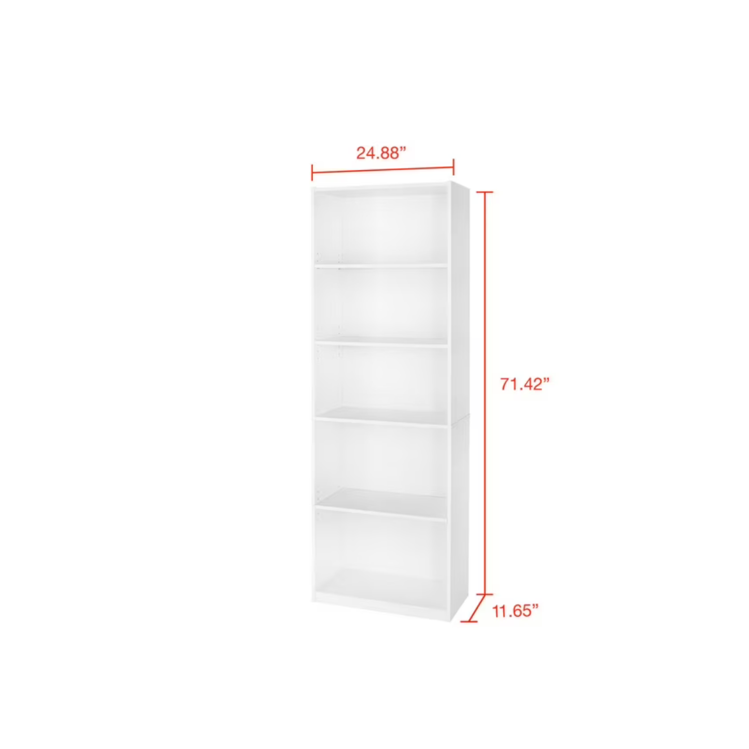 Mainstays 5-Shelf Bookcase with Adjustable Shelves, Multiple Colors, 71" tall, White