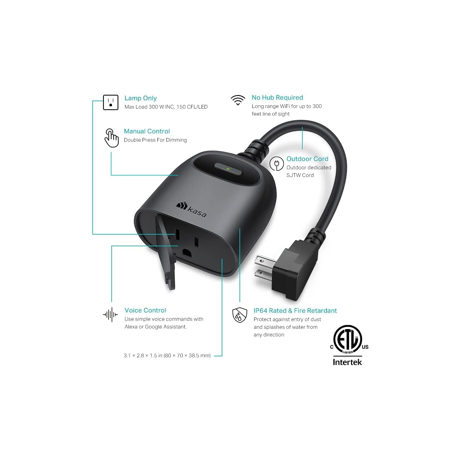 Prise intelligente d'extérieur Kasa de TP-Link - prise étanche de IP64&nbsp;mm pour lumières extérieures, fonctionne avec Alexa