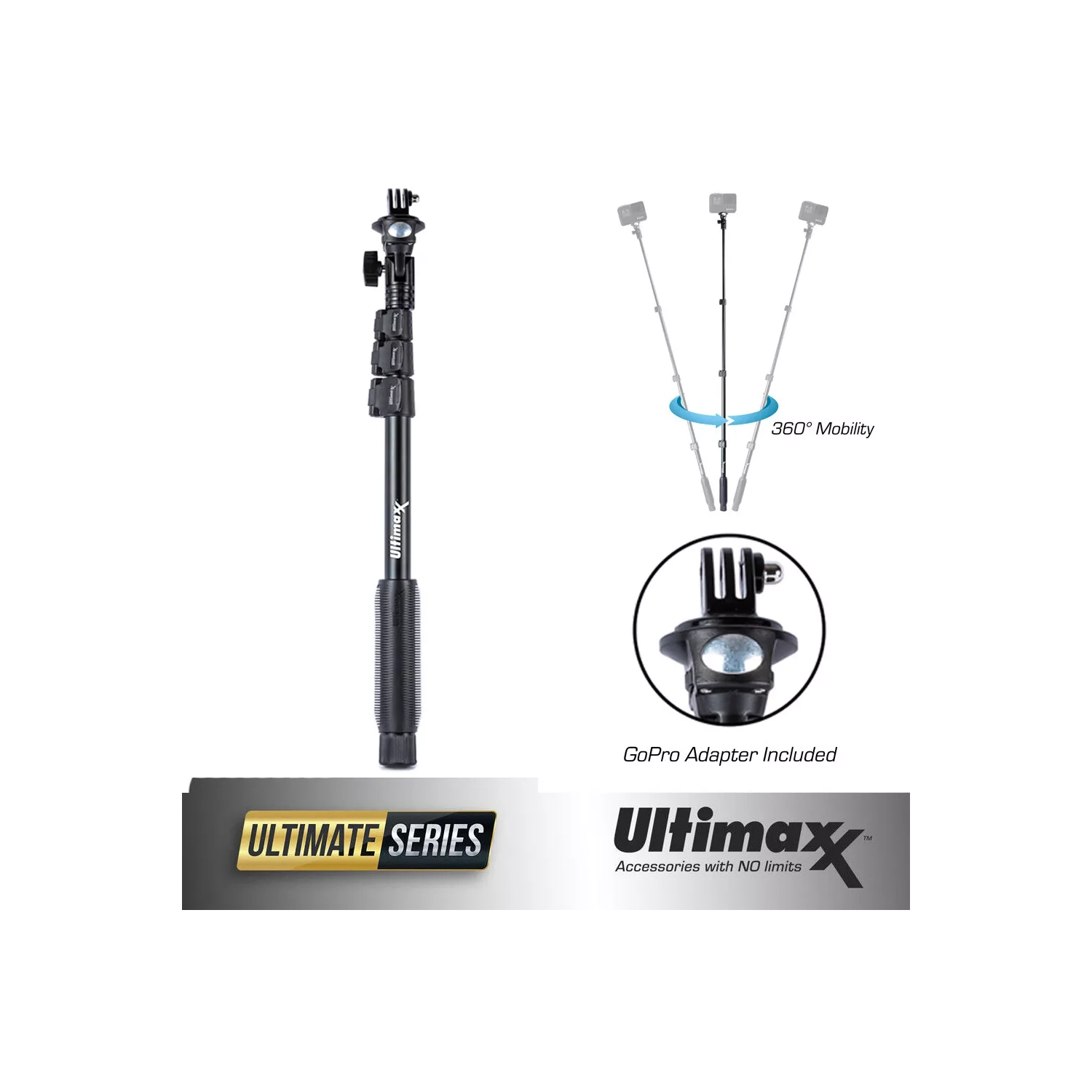 48" Inch 360 Mobility Monopod with GoPro Adapter Head and Smartphone Holder