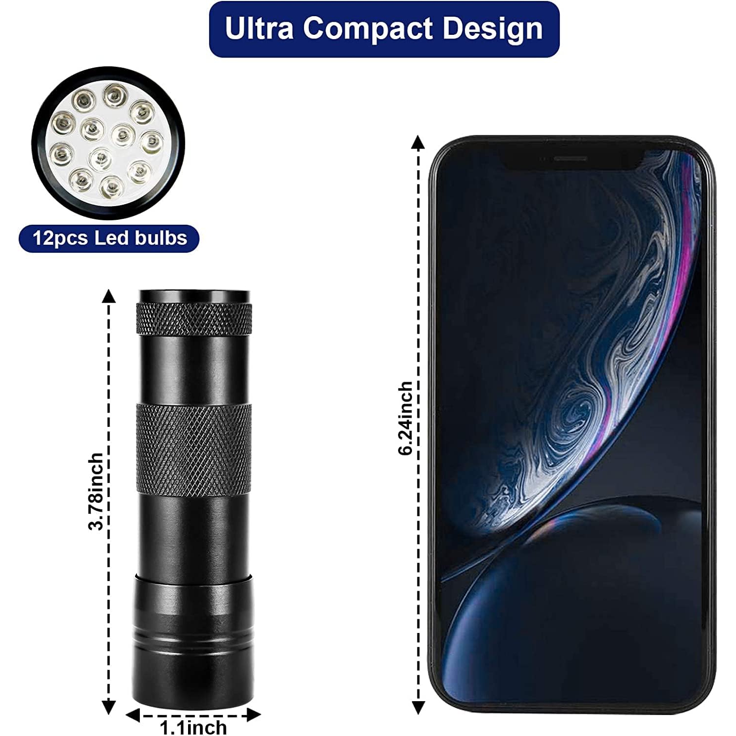 Lampe de poche UV MegaPower Lampe de poche noire 12 LED 395&nbsp;nm torche de détection à main pour l'urine d'animaux, les taches, la vérification