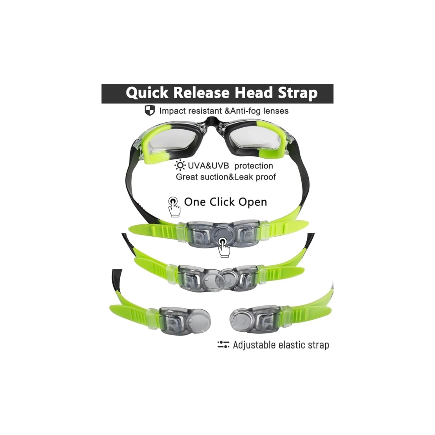 Kids Swim Goggles 2 Pack, Anti-Fog, Anti-UV Swimming Goggles for Children, Teens, Youth