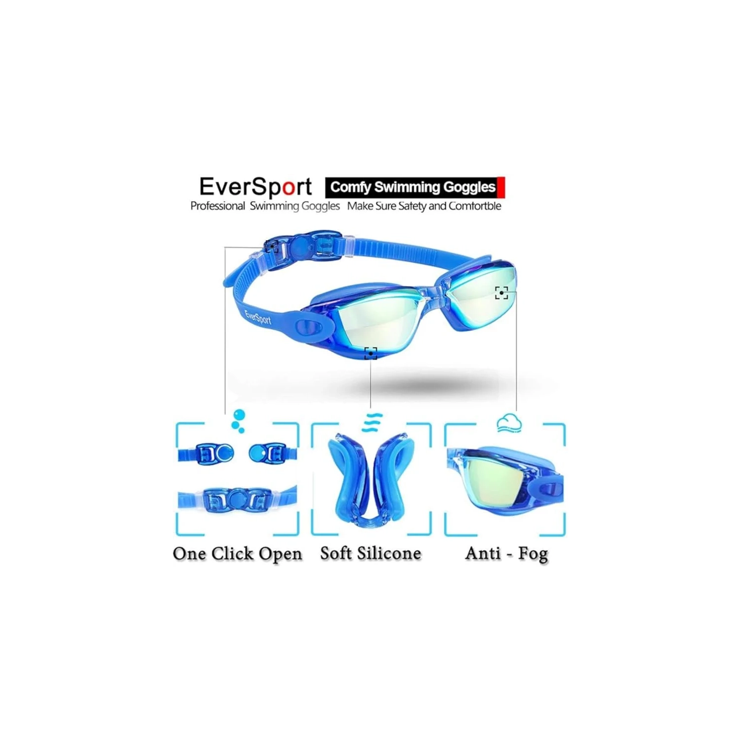 Kids Swim Goggles 2 Pack, Anti-Fog, Anti-UV Swimming Goggles for Children, Teens, Youth