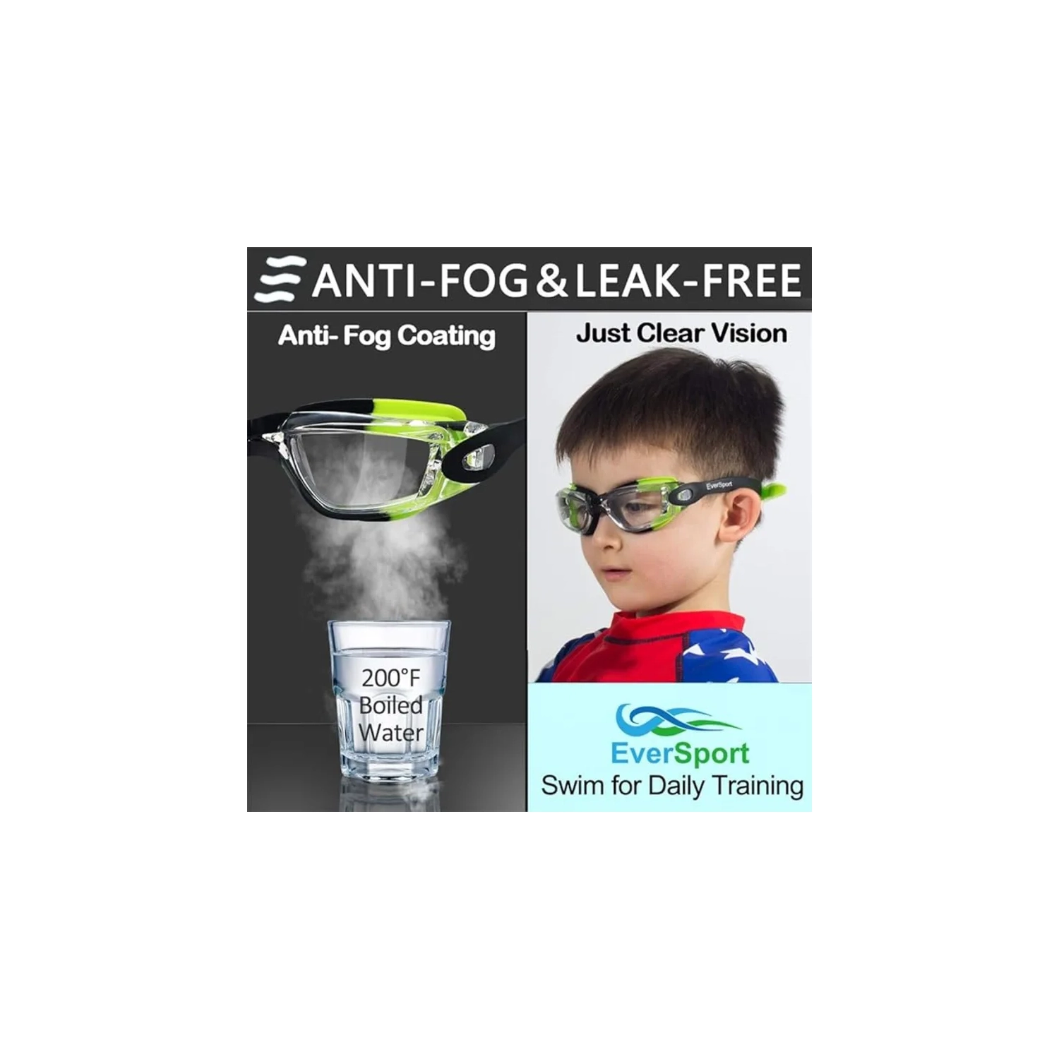Kids Swim Goggles 2 Pack, Anti-Fog, Anti-UV Swimming Goggles for Children, Teens, Youth